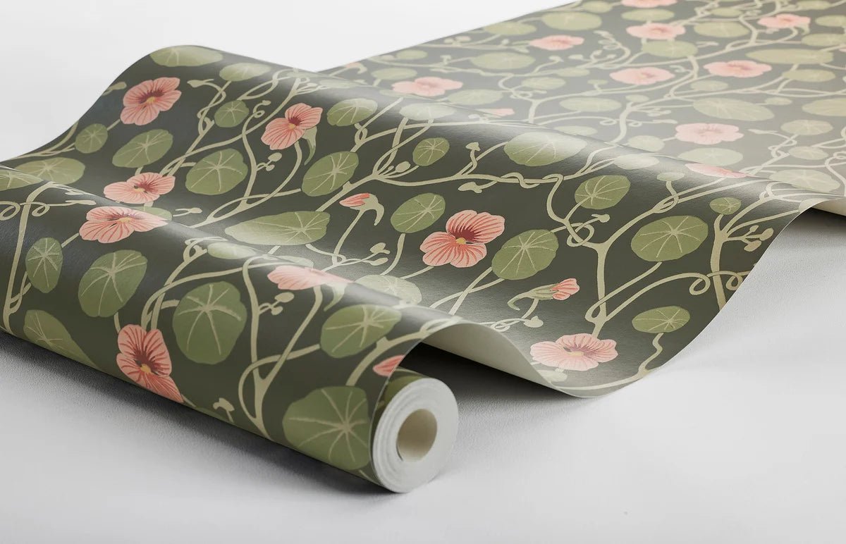 Tapete mit Pflanzenmotiv in Blumen KRASSE dunkelbraun mit grün