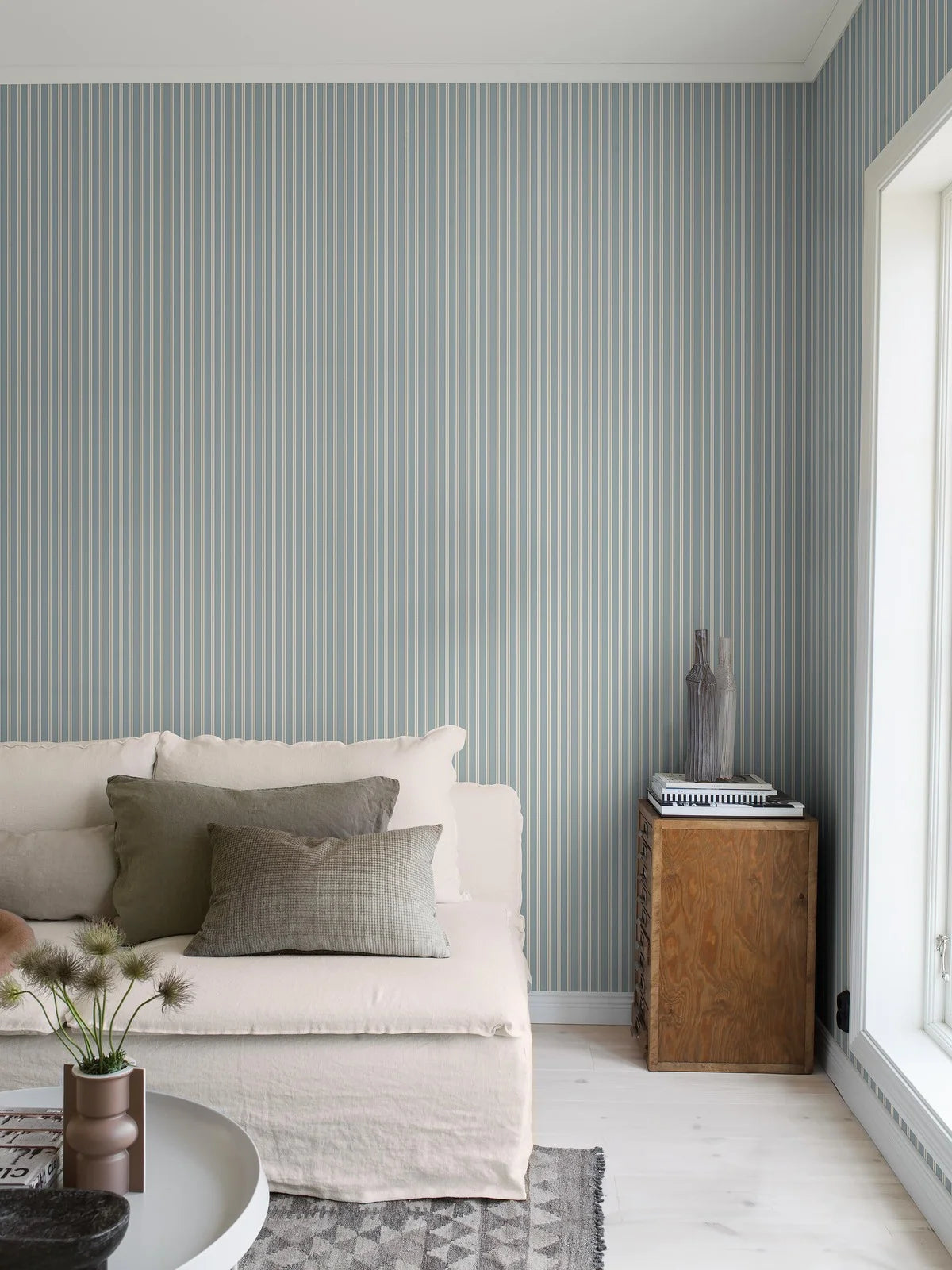 Striped Wallpaper PÄRLRAND Blue with Beige