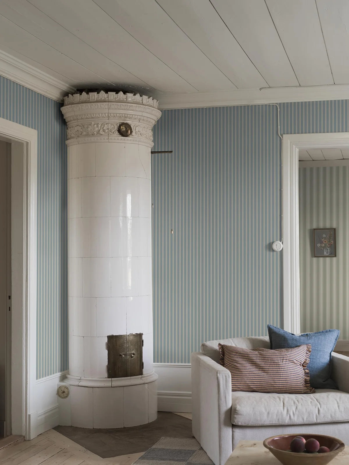 Striped Wallpaper PÄRLRAND Blue with Beige