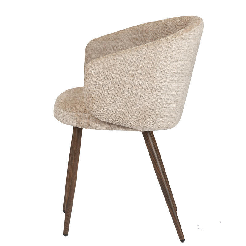 Stoel LUNA crème beige met een donkere houten basis