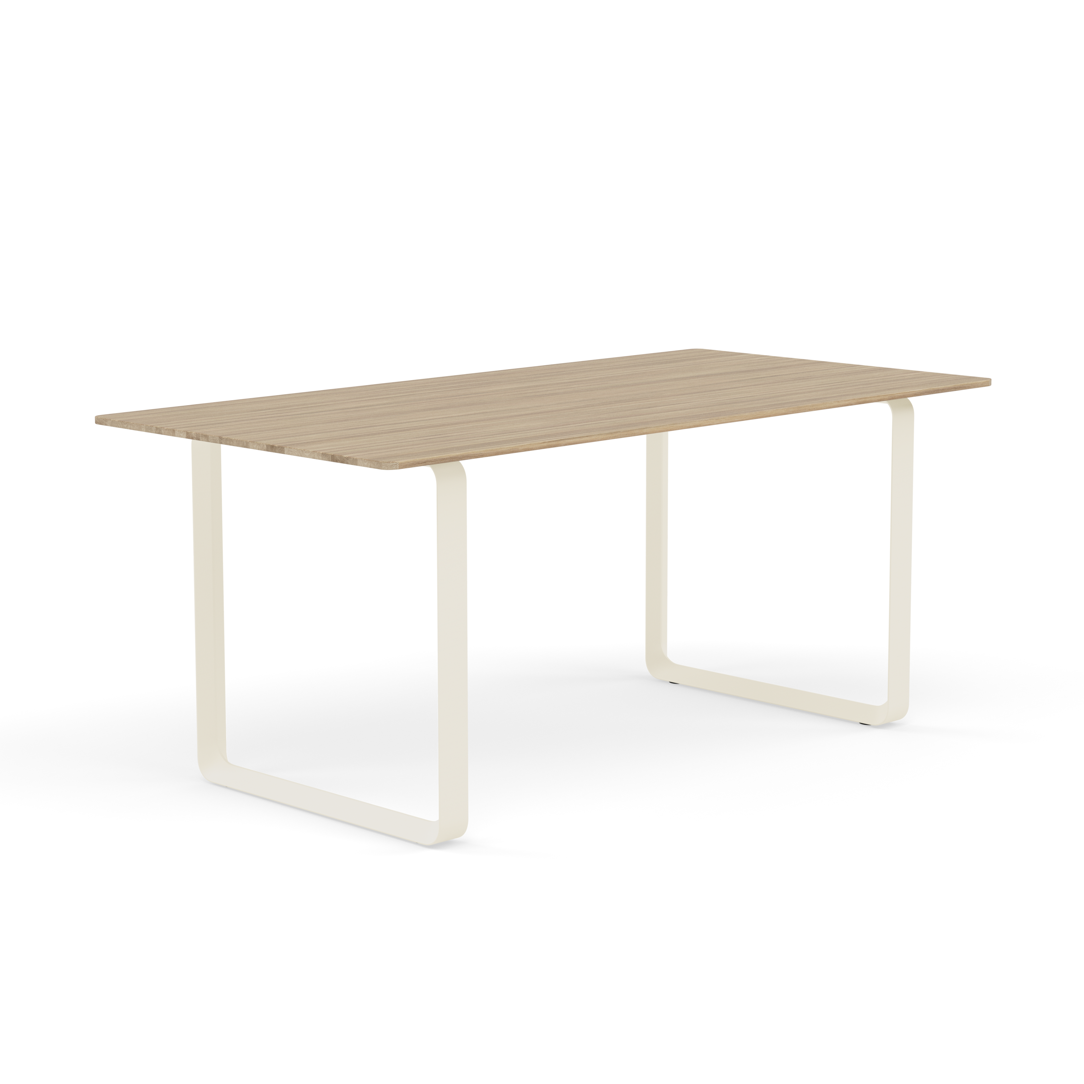 Eettafel 70/70 van eikenhout met zandkleurige basis