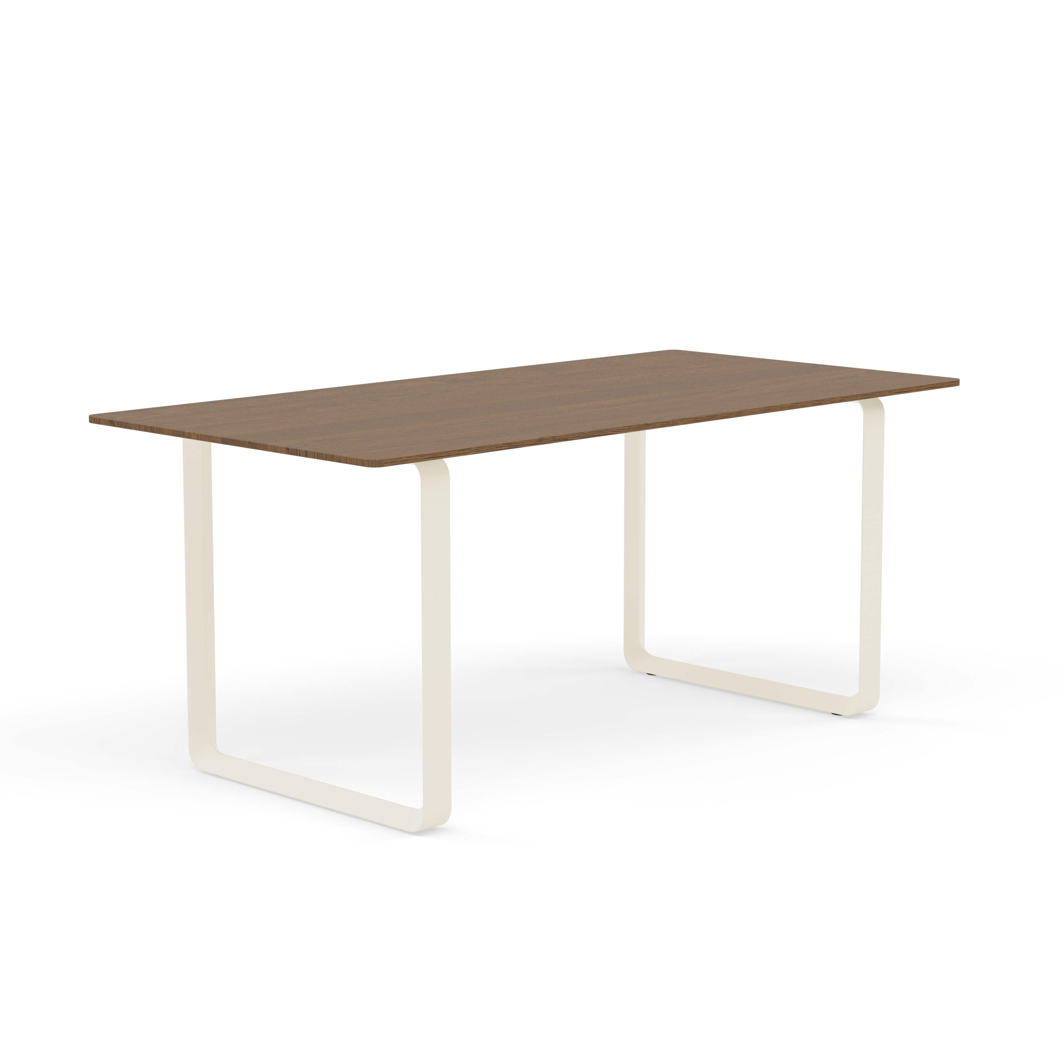 Tafel 70/70 donker eikenhout met zandkleurige basis