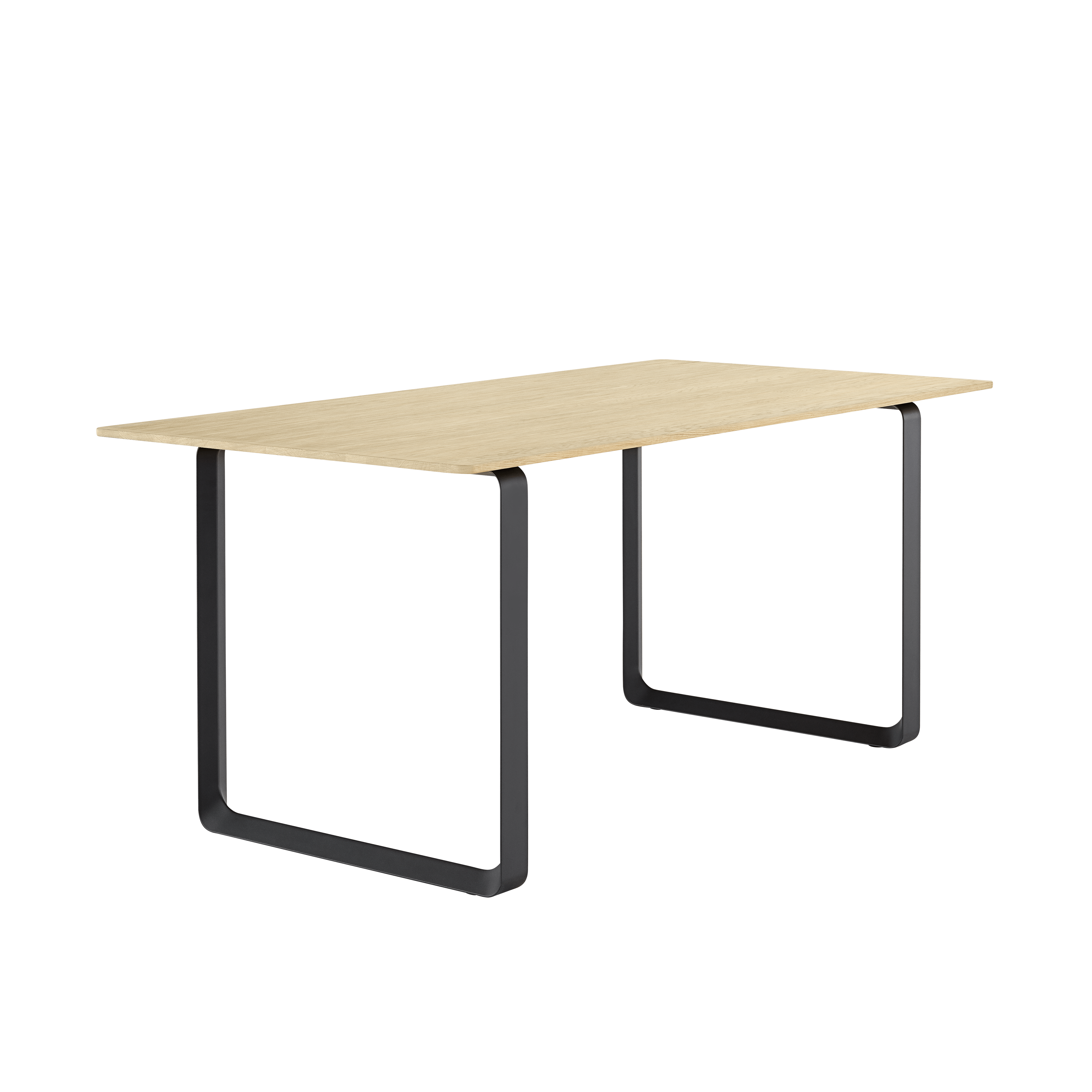 Eettafel 70/70 van eikenhout met zwarte basis