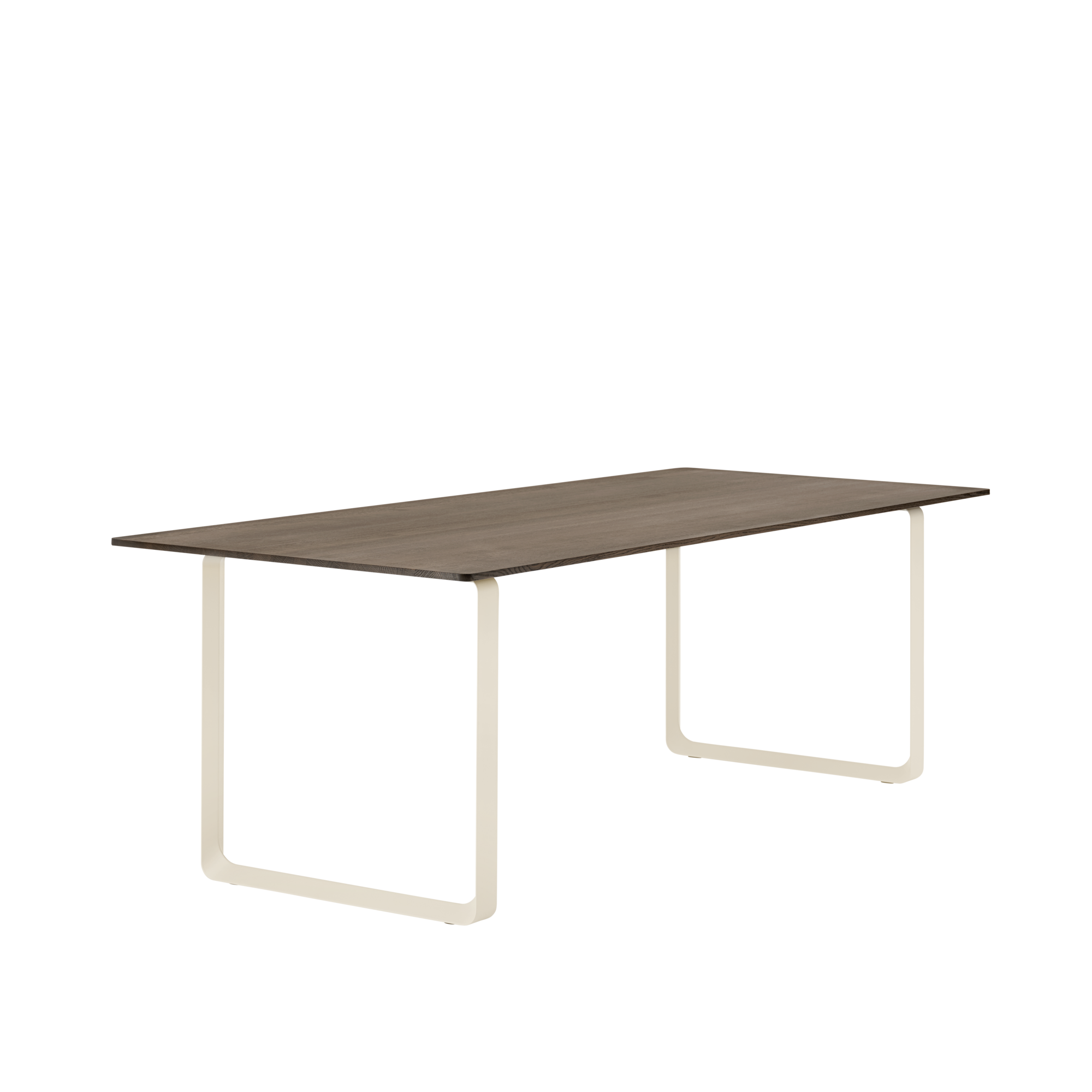 Tafel 70/70 donker eikenhout met zandkleurige basis