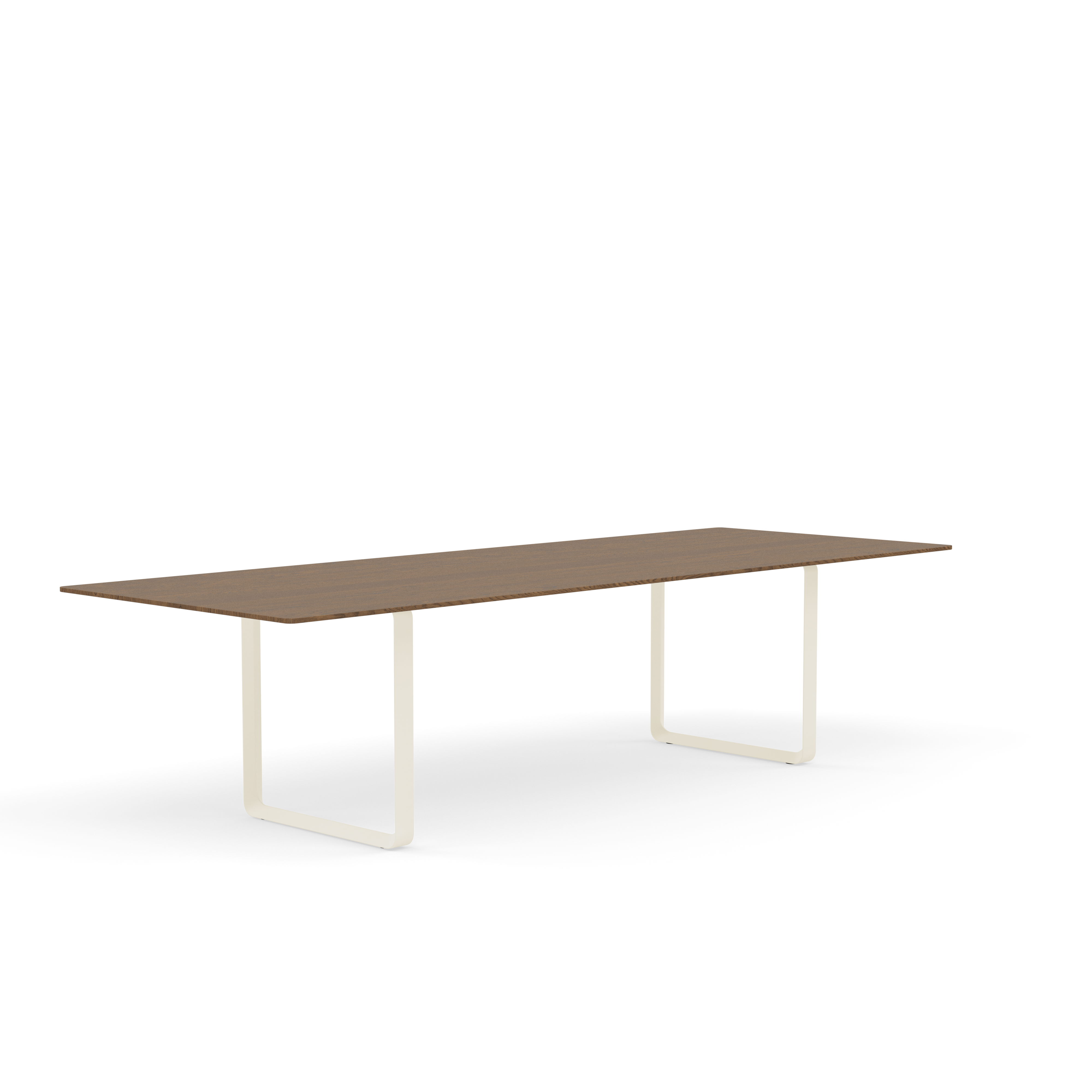 Tafel 70/70 donker eikenhout met zandkleurige basis