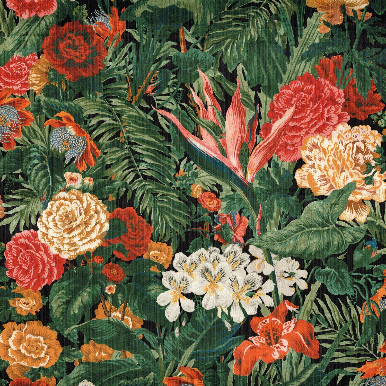 Textielbehang met een plantenmotief van bloemen en bladeren EGLANTYNE - GROEN MULTICO met rood