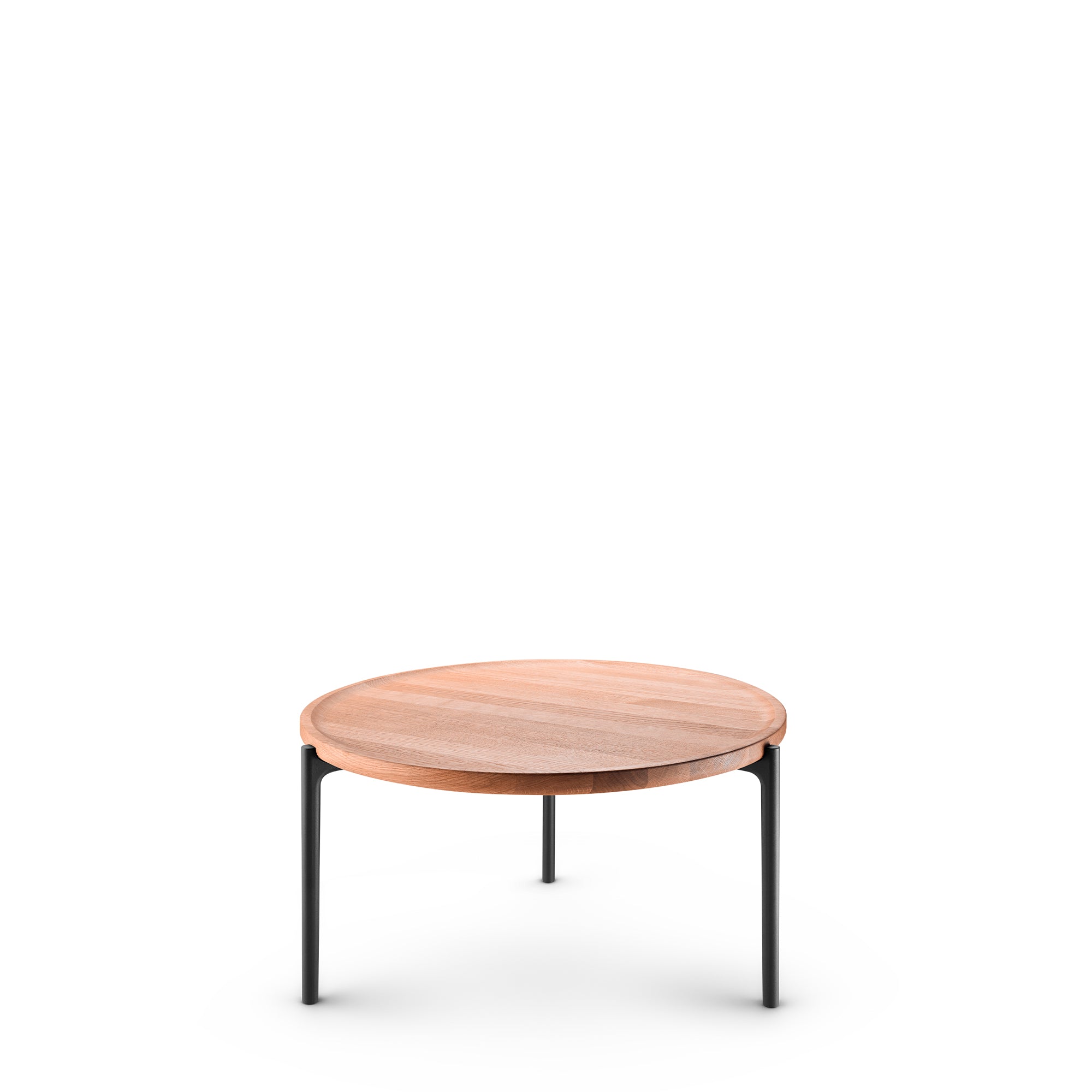 Runder Couchtisch SAVOYE aus natürlichem Eichenholz mit schwarzem Gestell