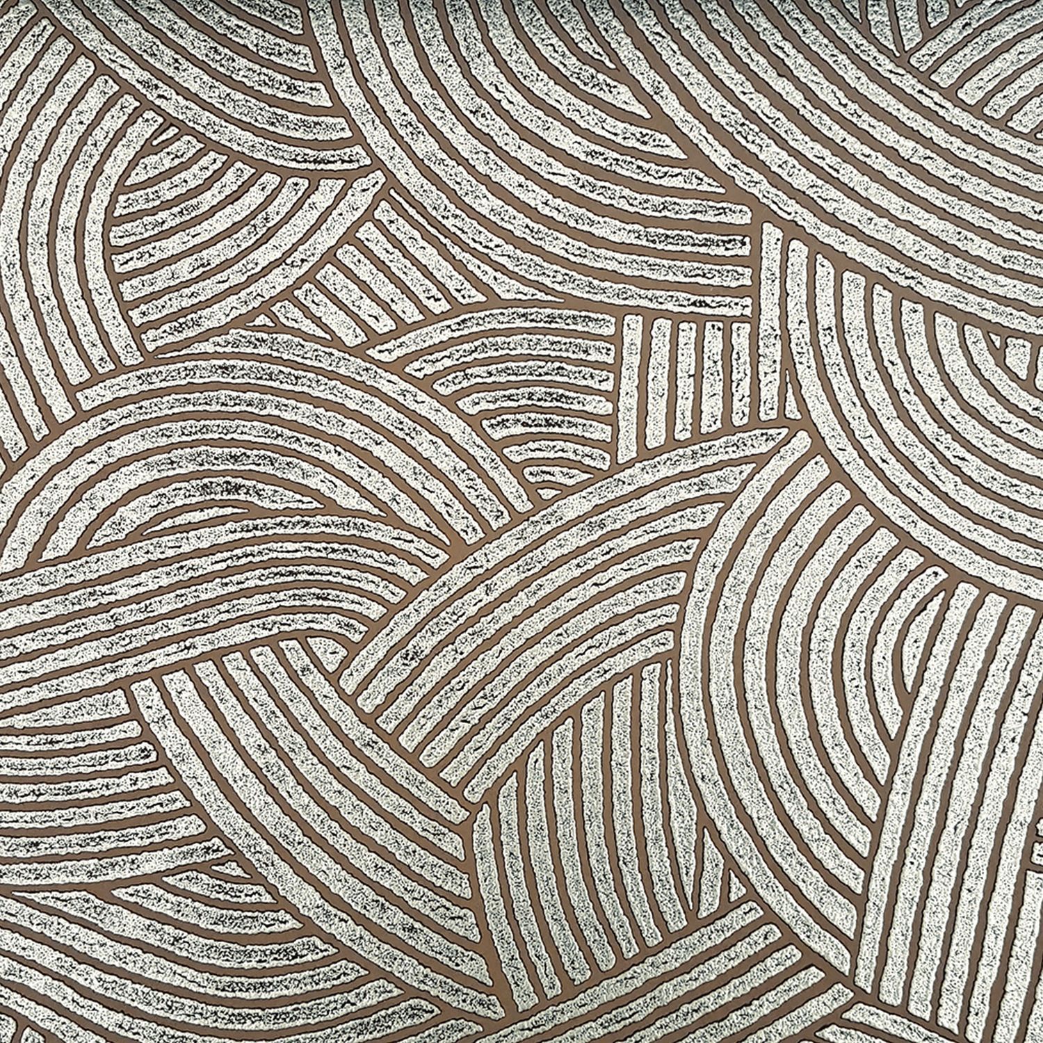 Metallic 3D Structural Wallpaper with Geometric Pattern ASSOUAN - CAMEL White with Brown