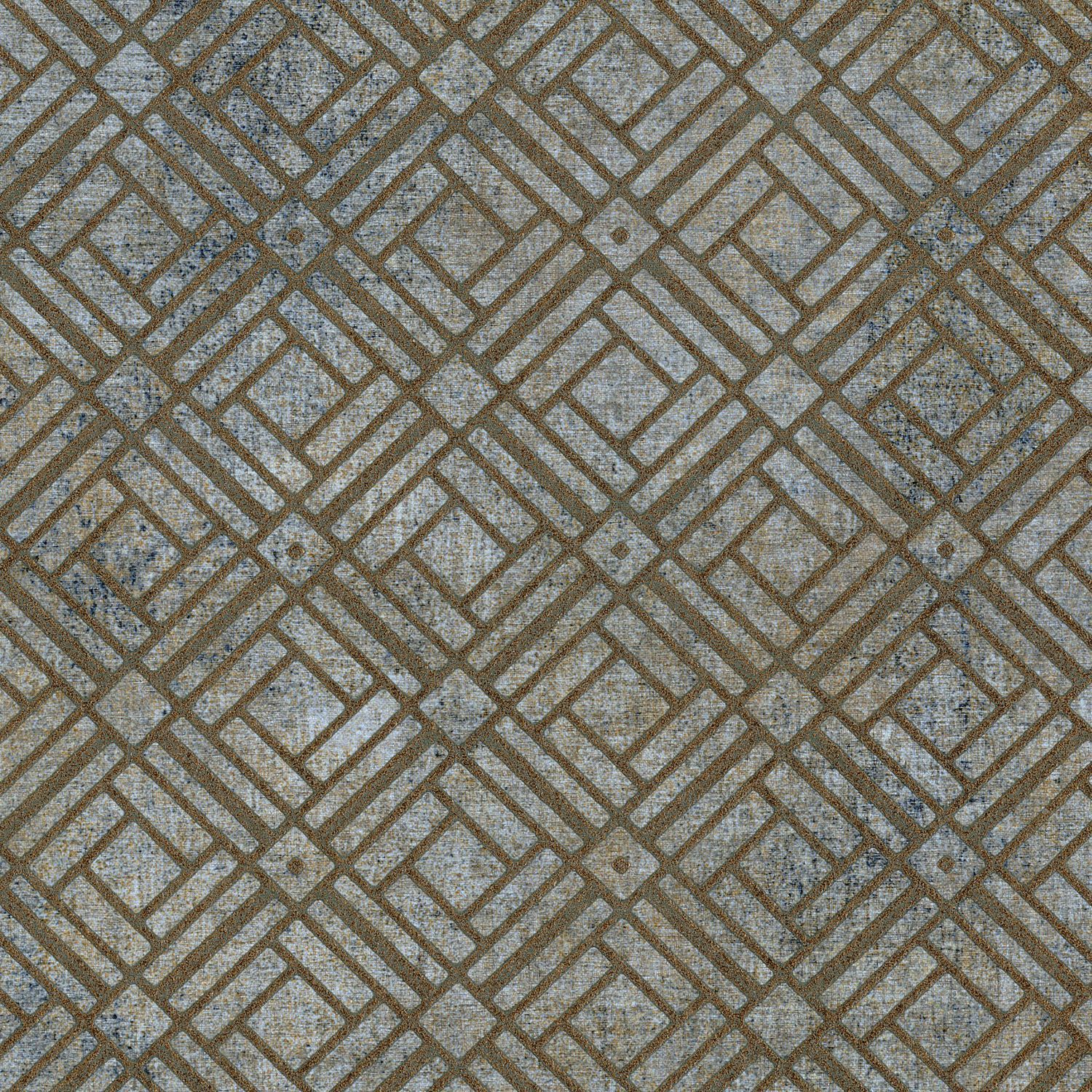 Metalltapete mit geometrischem Muster KHEOPS - VERT D'EAU grün mit blauem Akzent