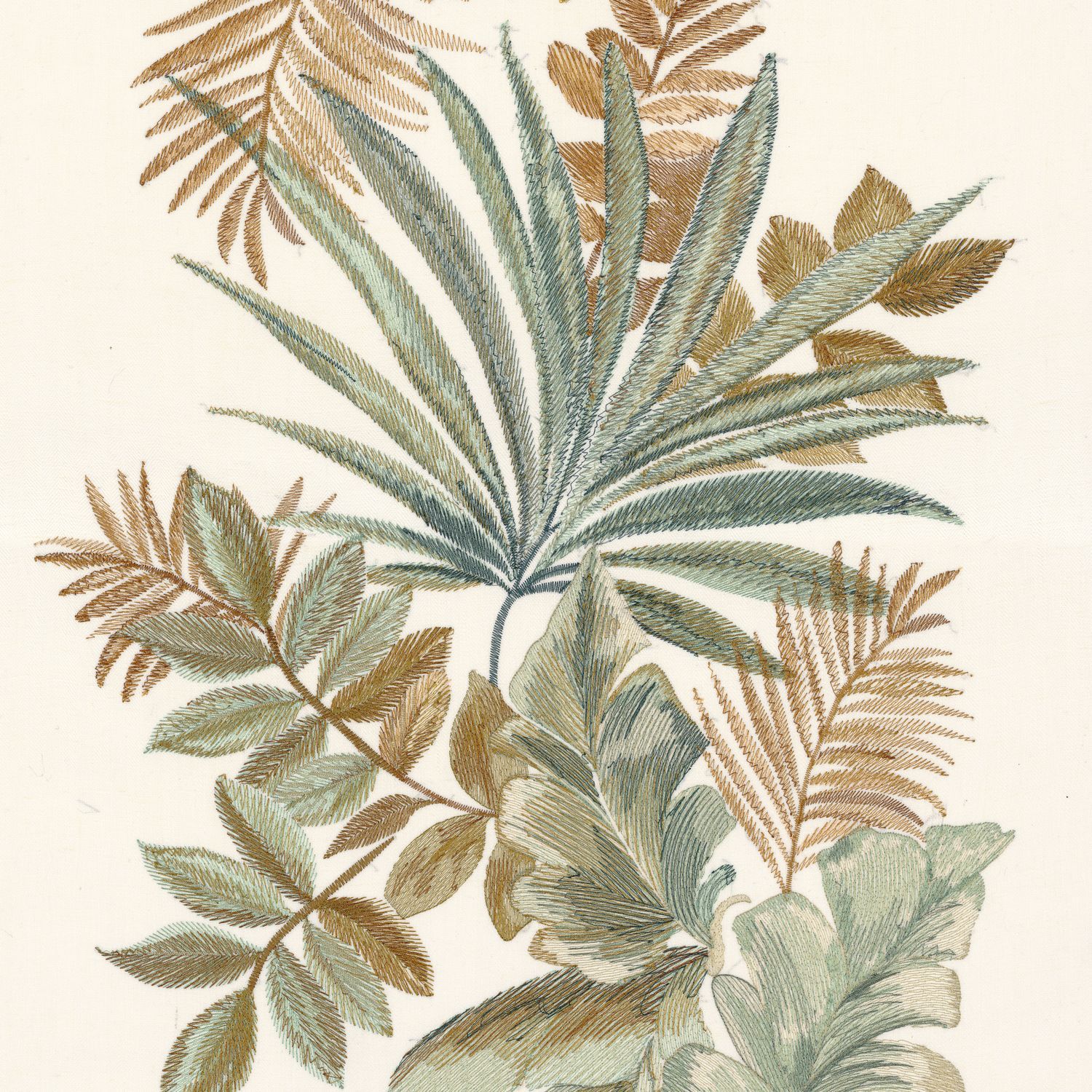 Textielbehang met plantmotief van bladeren JARDIN EPHEMERE - MORDORE / CELADON beige met zeegroen