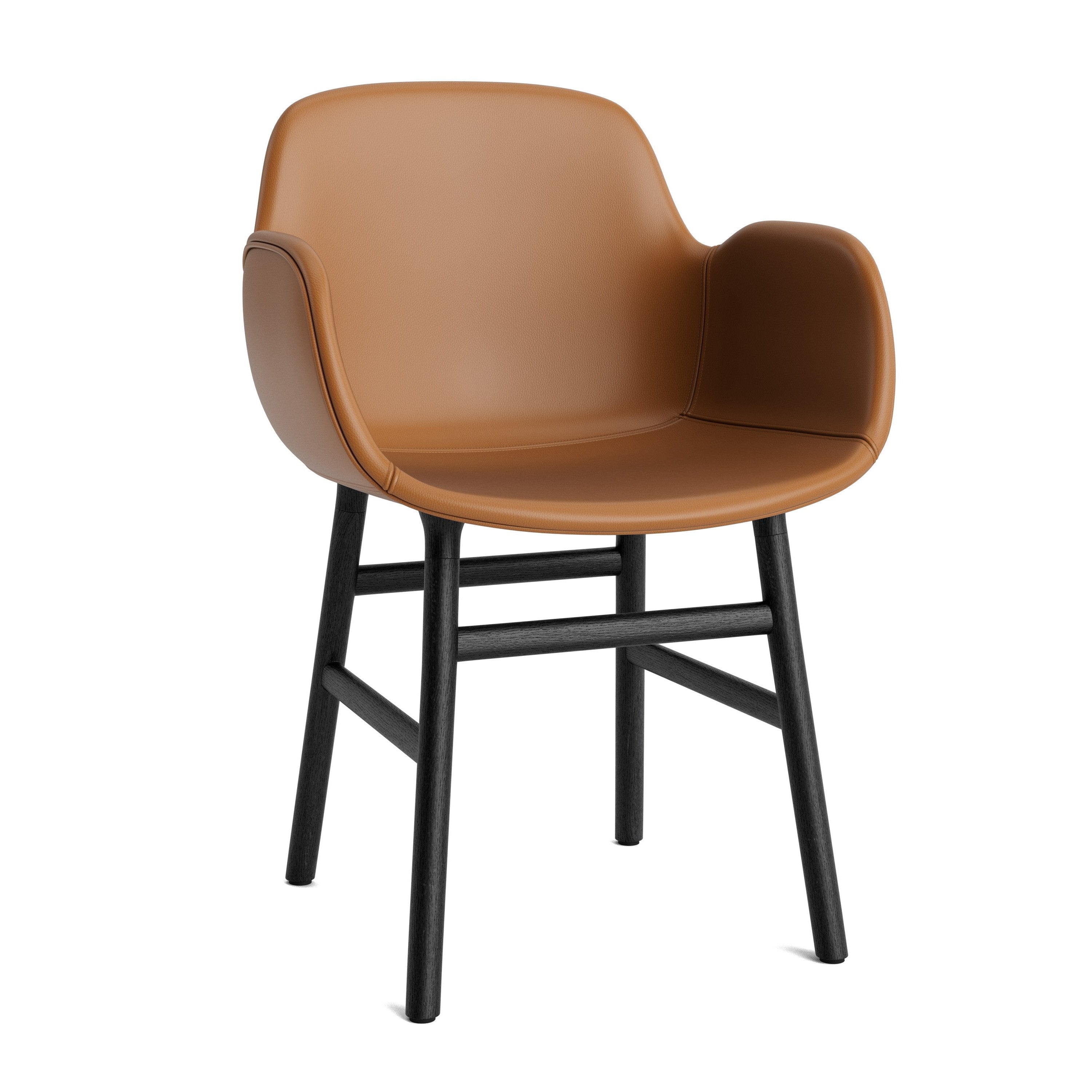 Upholstered chair with armrests of forms with a black oak base