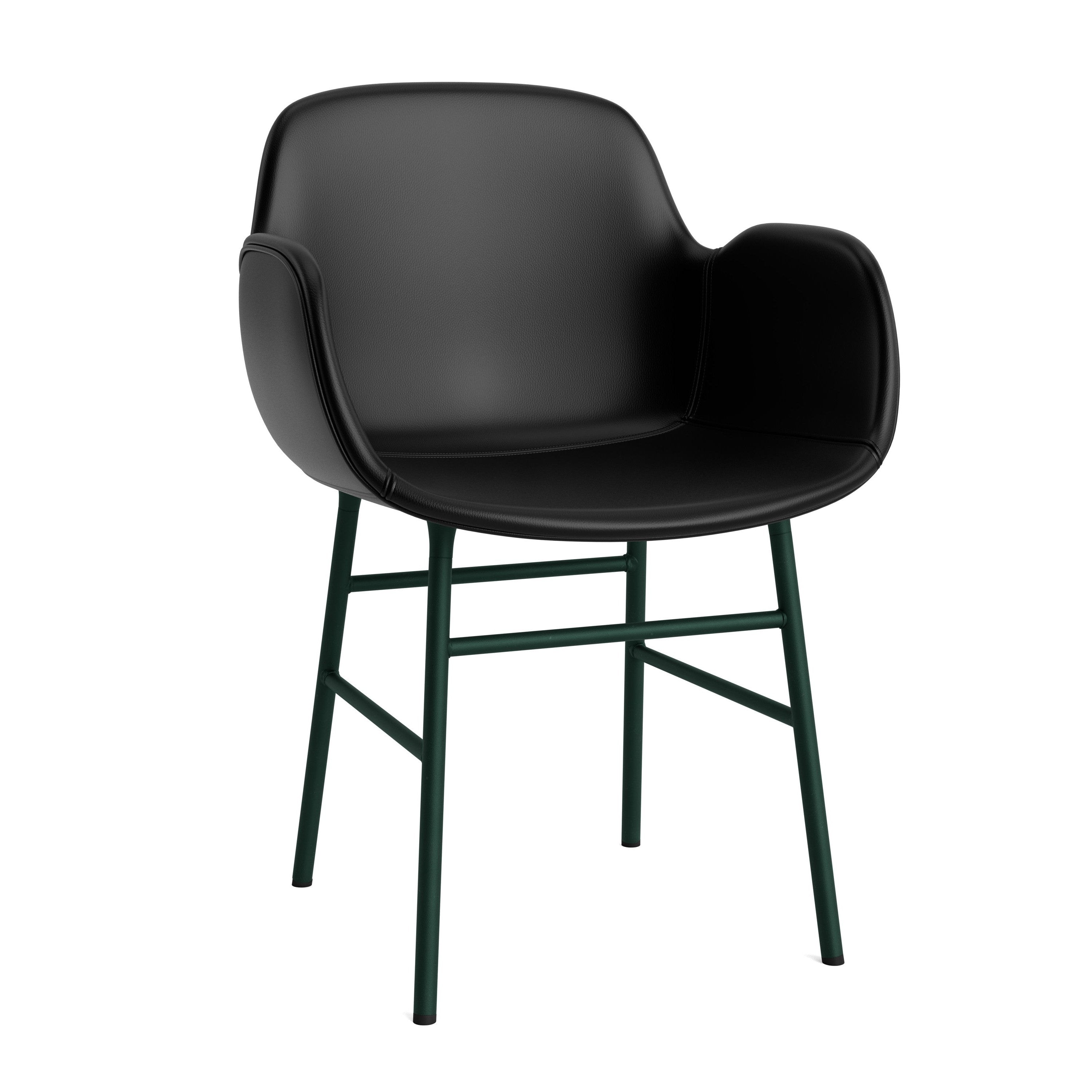 Upholstered chair with armrests of forms with a green base