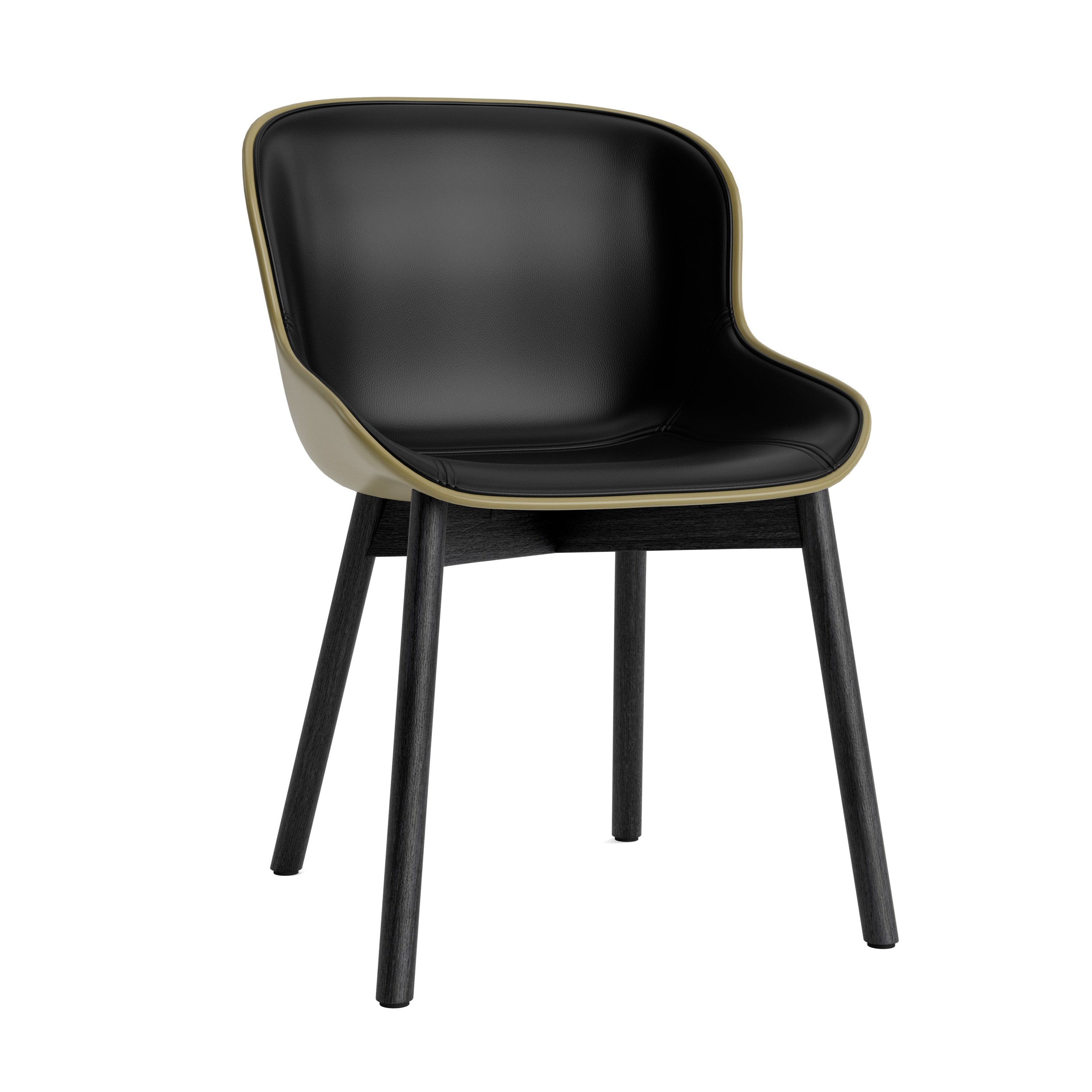 Gestoffeerde HYG stoel in olijfgroen met een zwarte eiken basis