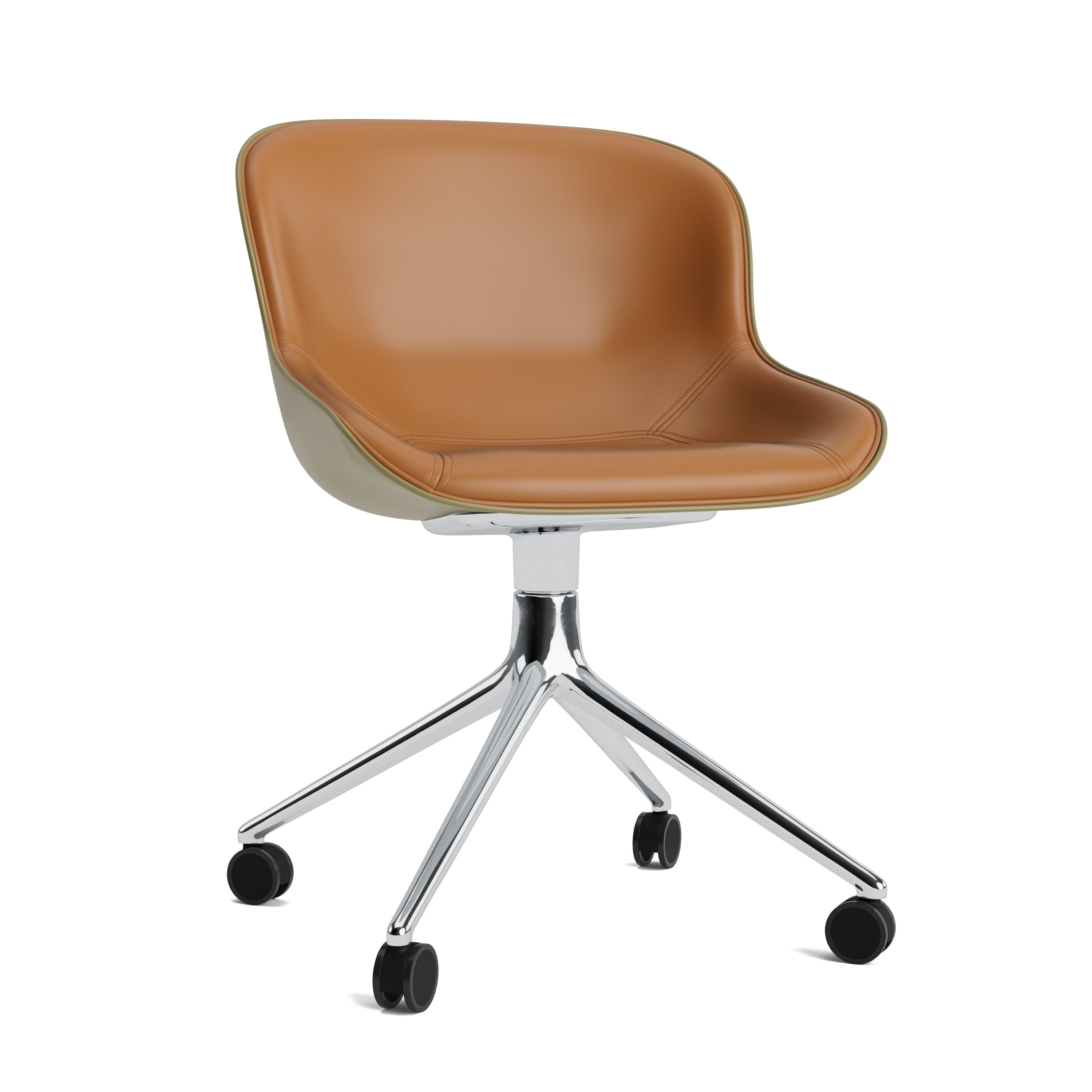 Gestoffeerde bureaustoel HYG 4W olijfgroen met aluminium basis