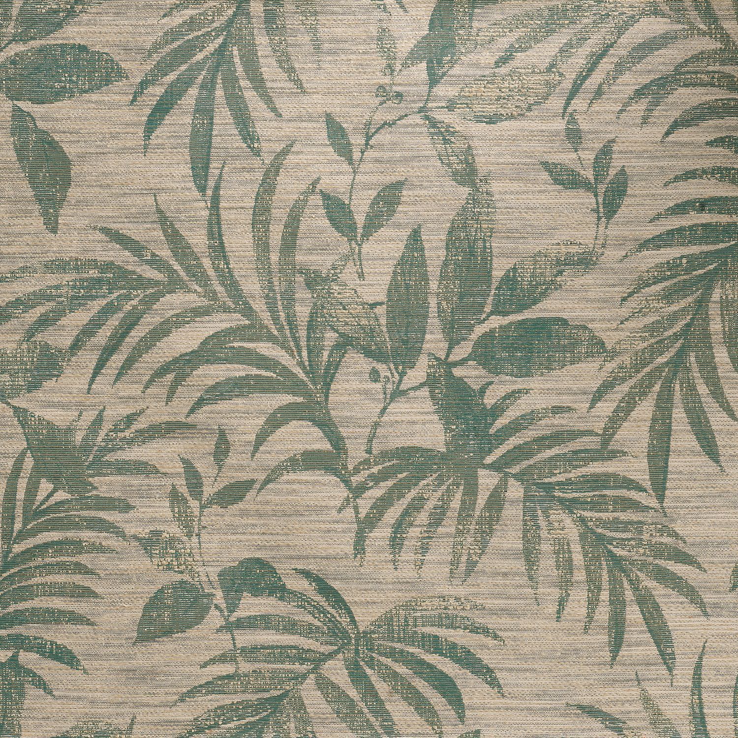 Textielbehang met plantmotief van SALIX - EMERAUDE/CÉLADON zeegroen met beige