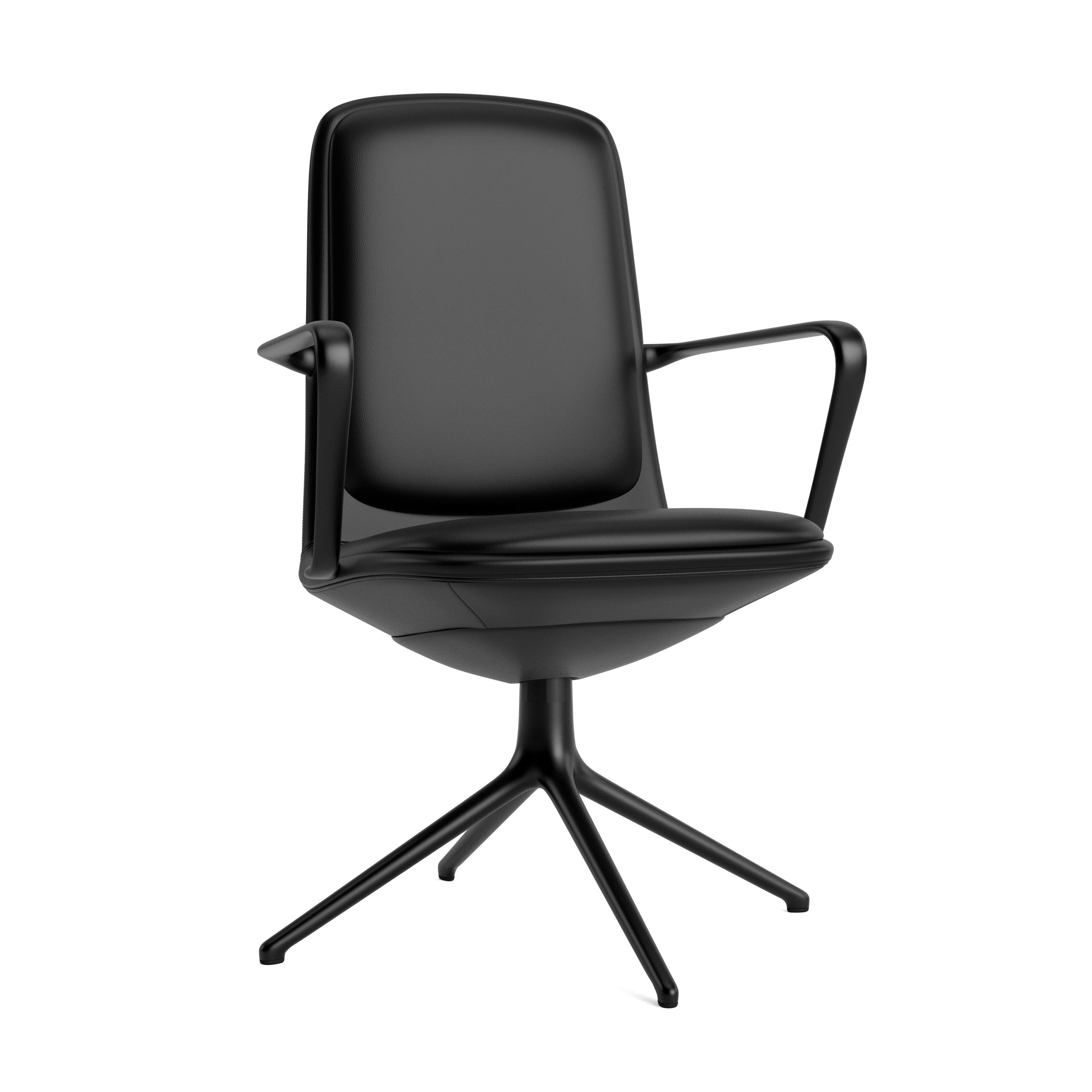 Upholstered office chair with off low 4L armrests with a black base