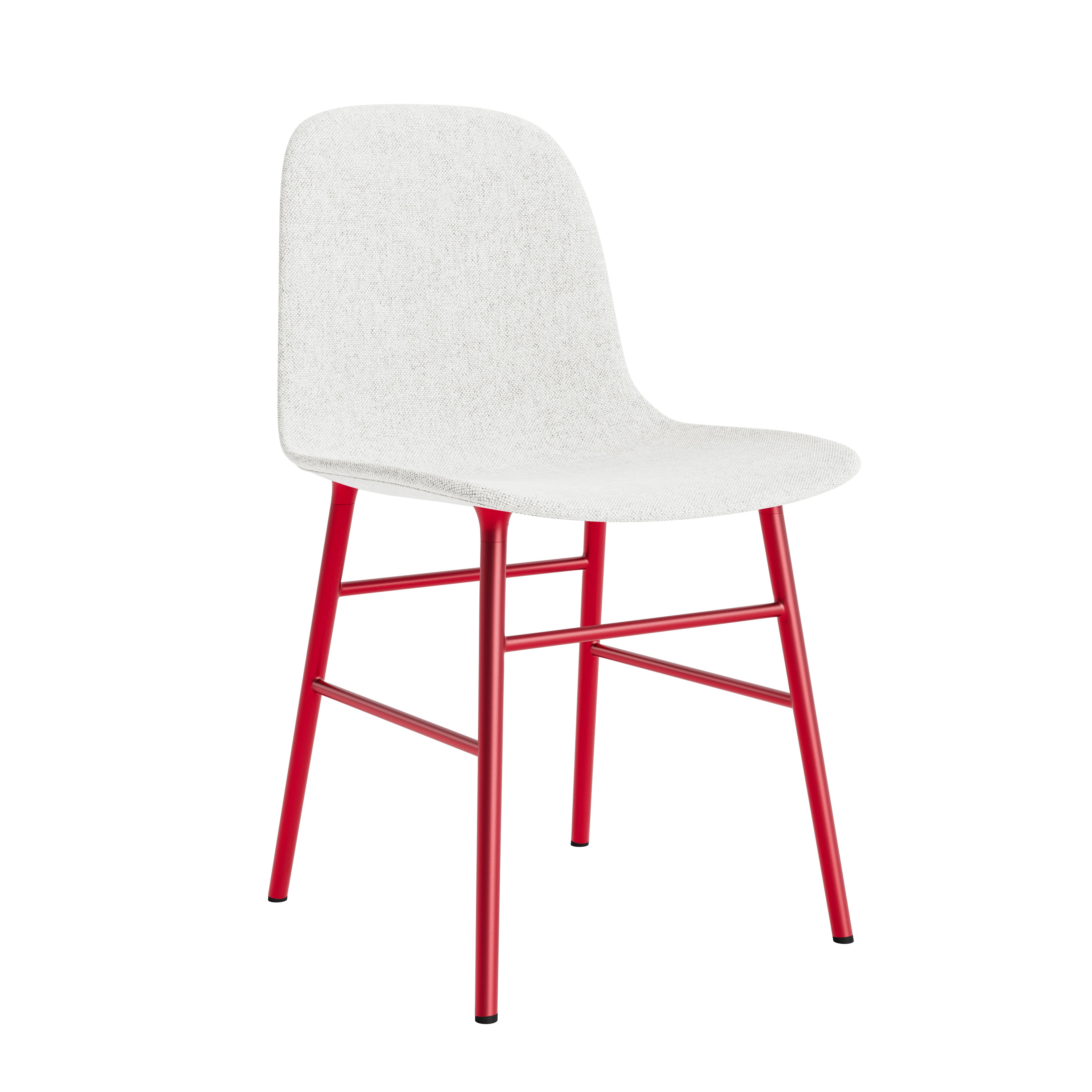Upholstered chair forms with a red base