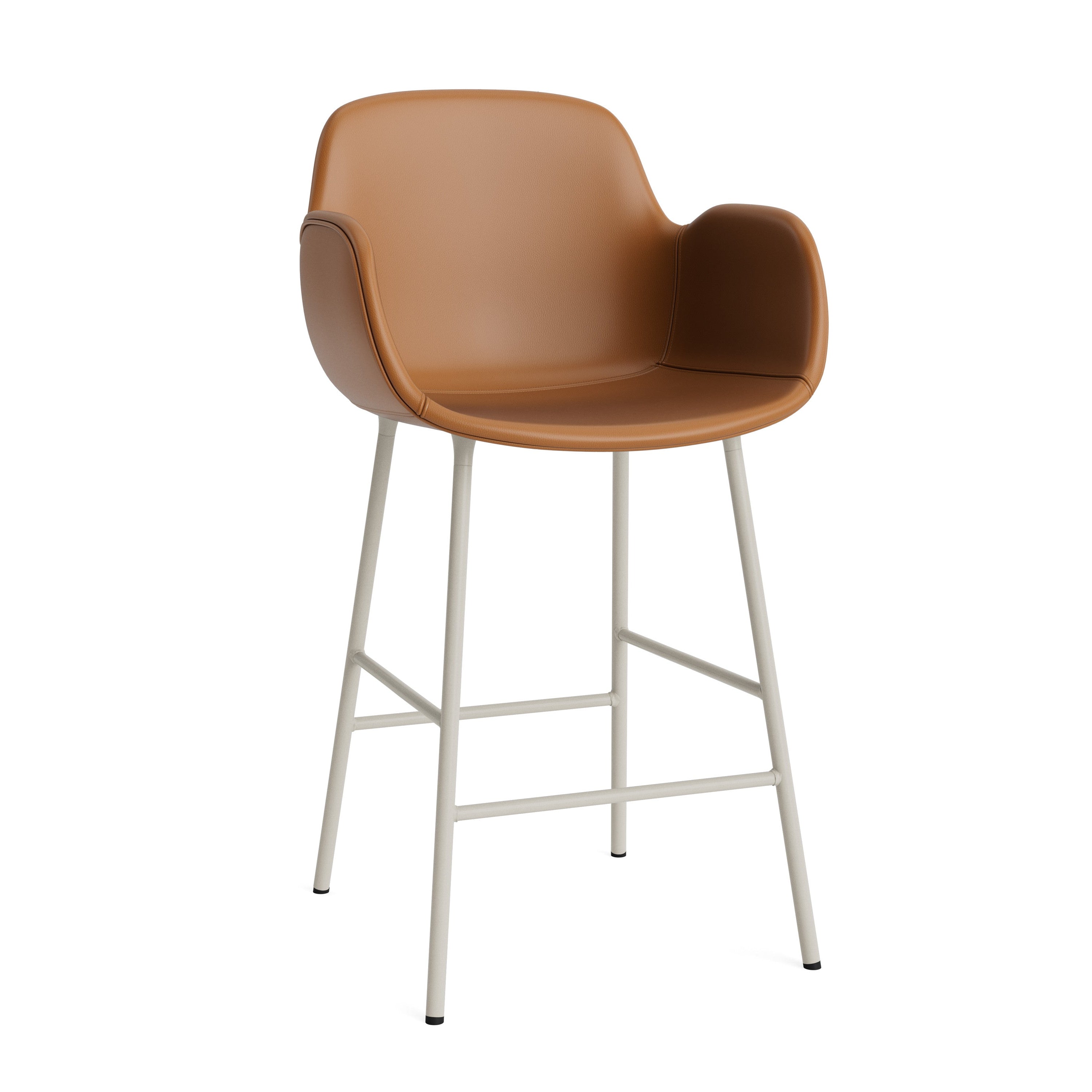 Bar chair upholstered with armrests of forms with a light gray base