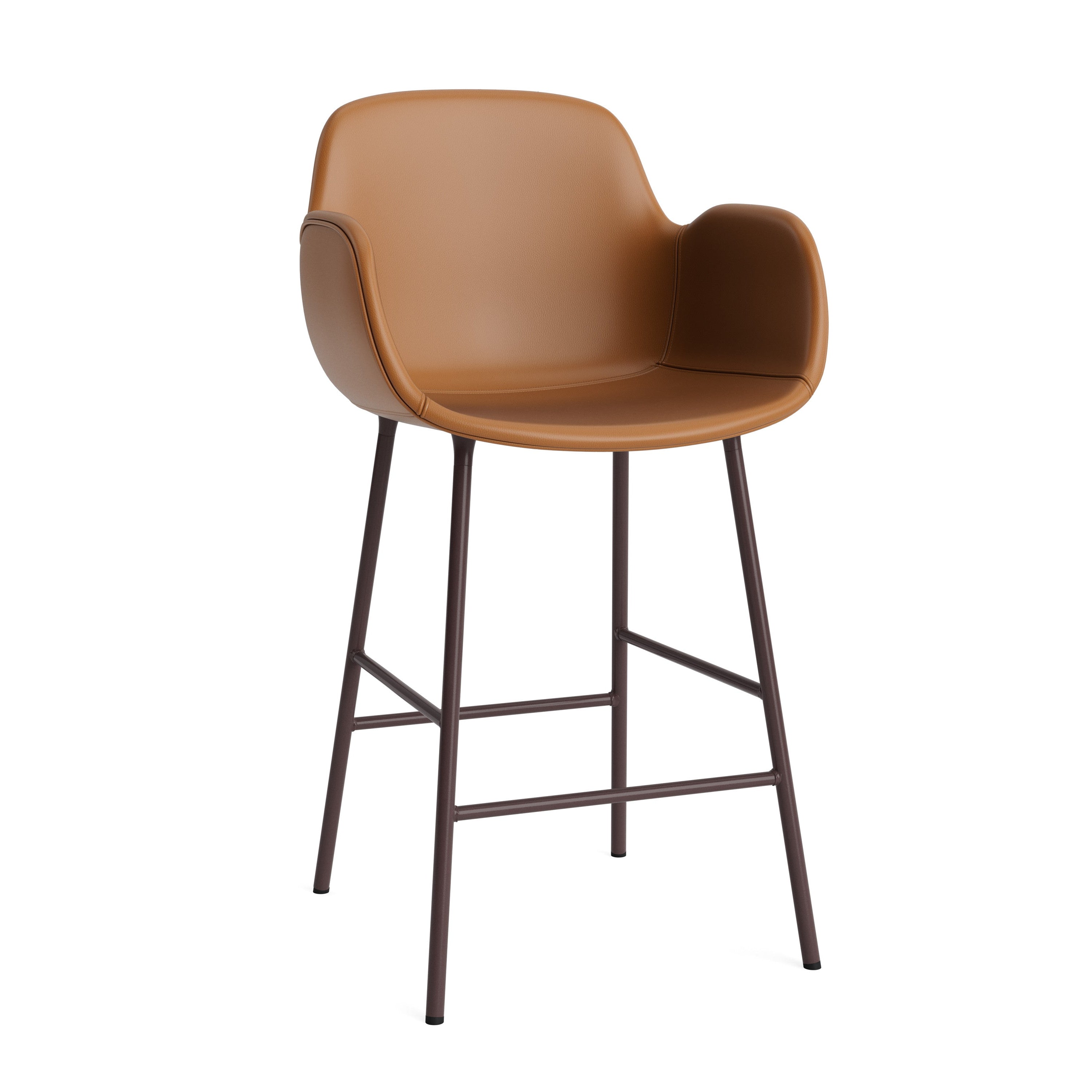 Bar chair upholstered with armrests of forms with a brown base