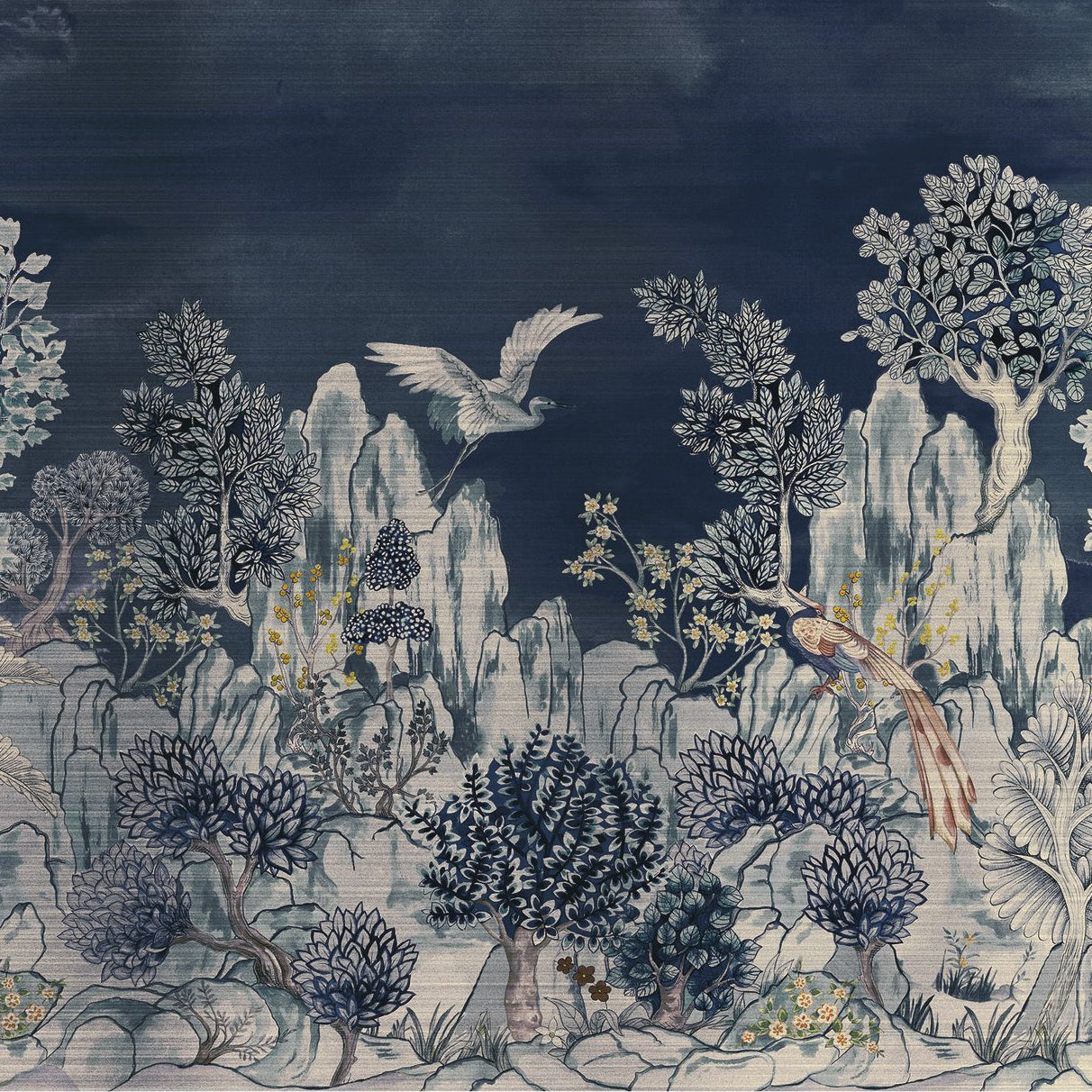 HANG MUA navy blue mural with a plant landscape