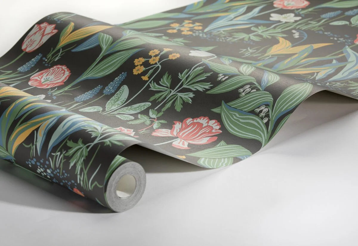 Tapete mit floralem Muster SPRING GARDEN braun mit grün