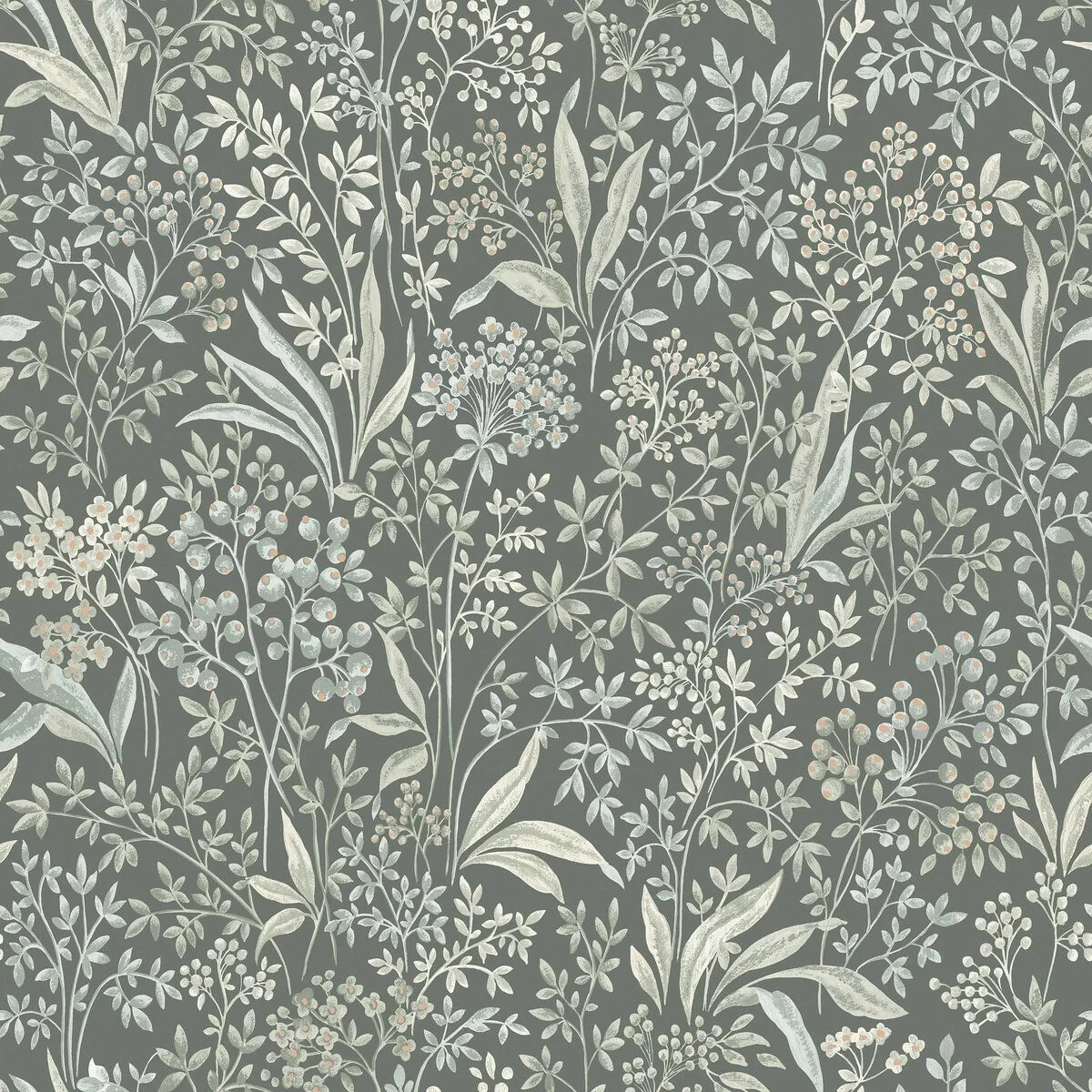 Non-woven paper wallpaper with a botanical pattern NOCTURNE green