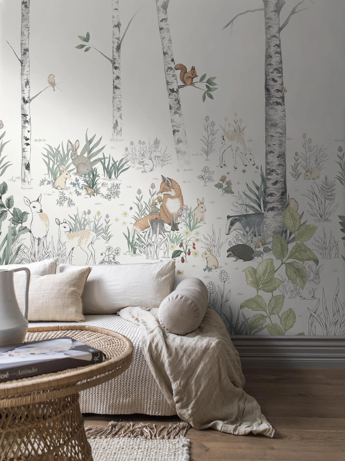 Kinderbehang met een boslandschap MAGIC FOREST warm wit