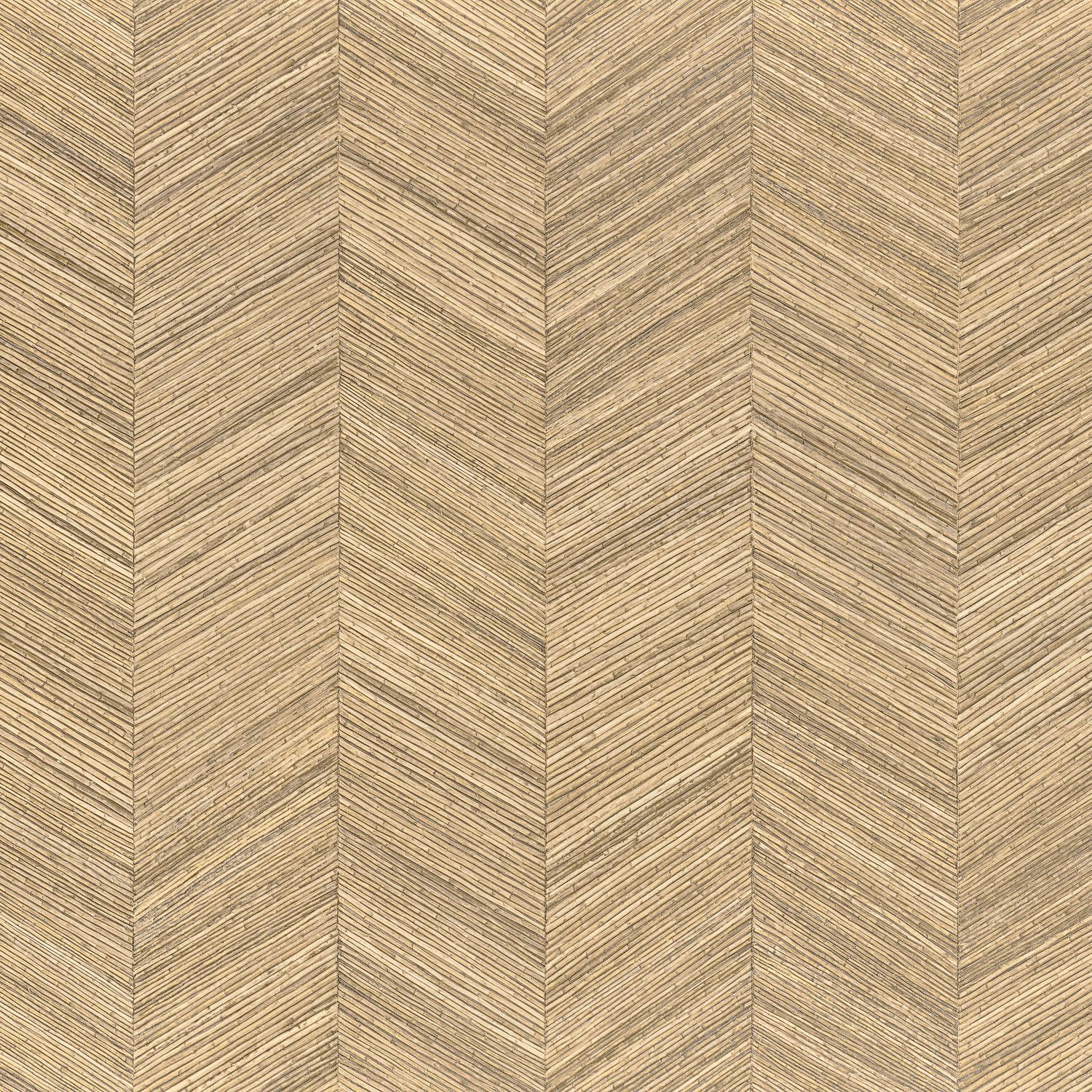 Geometrische Strukturtapete, die Holz mit Fischgrätmuster imitiert, OCOTEA - SABLE warmes Beige