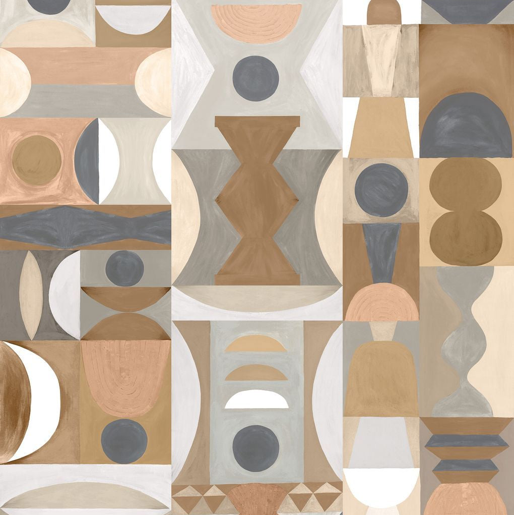 Mural with geometric pattern MODELAGE - CAMEL/NUDE beige with brown