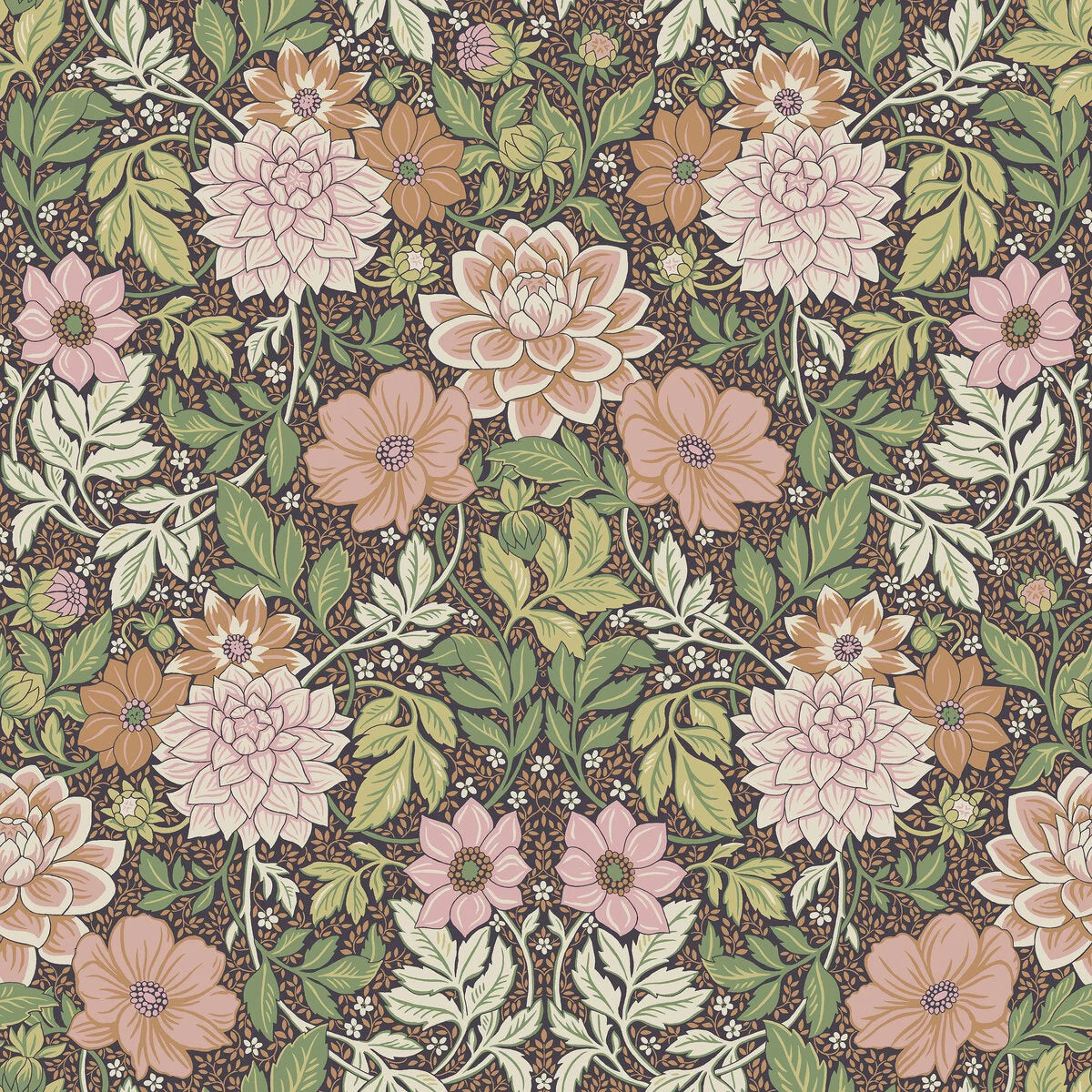 Vlies-Tapete mit Pflanzenmuster DAHLIA GARDEN hellgrün mit rosa