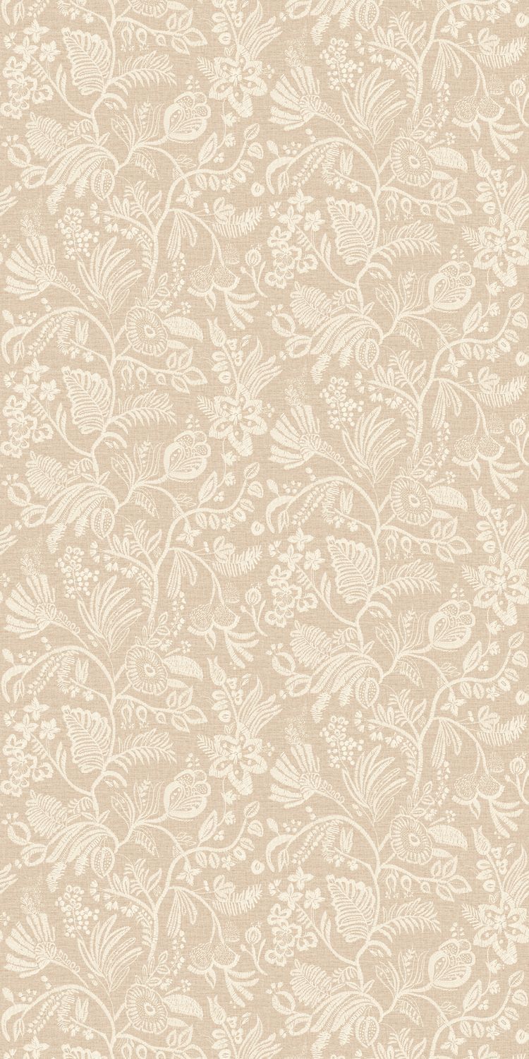 Structural wallpaper imitating embroidery with a floral and leaf motif PASTEL - SABLE sandy beige
