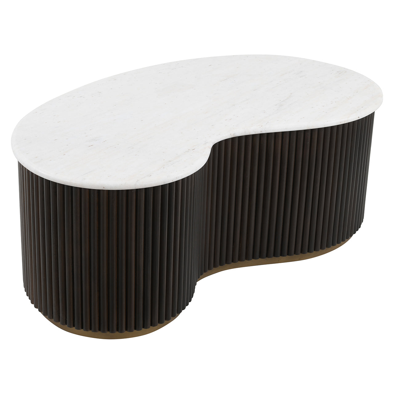 MAYFIELD coffee table set white marble with ribbed mango wood