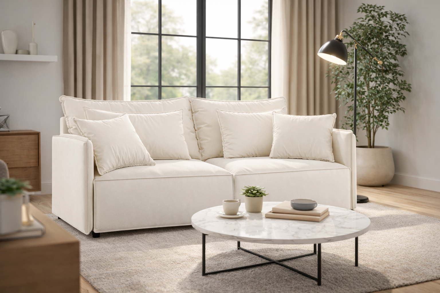 Sofa van fluweel met slaapfunctie FABIEN beige