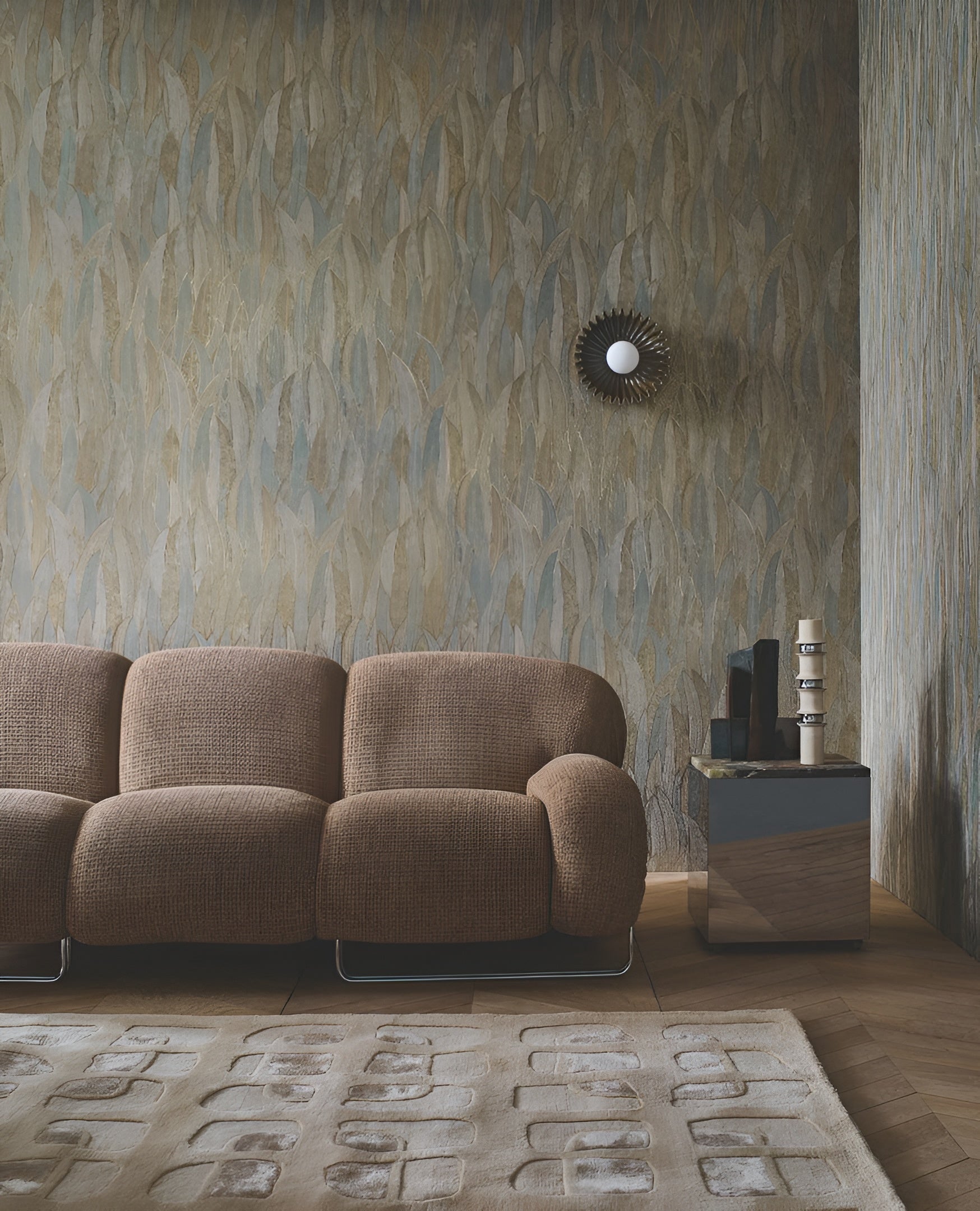 Metalen behang met eucalyptusbladmotief CINEREA - GROEN met goud