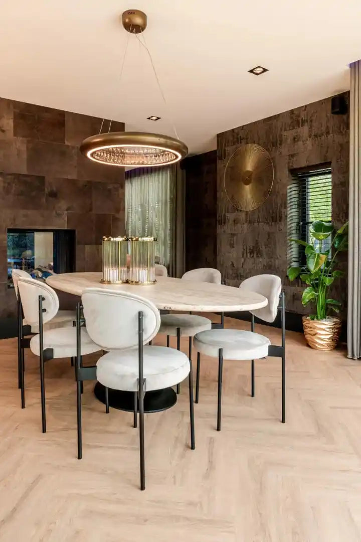 HAMPTON oval table travertine with black base