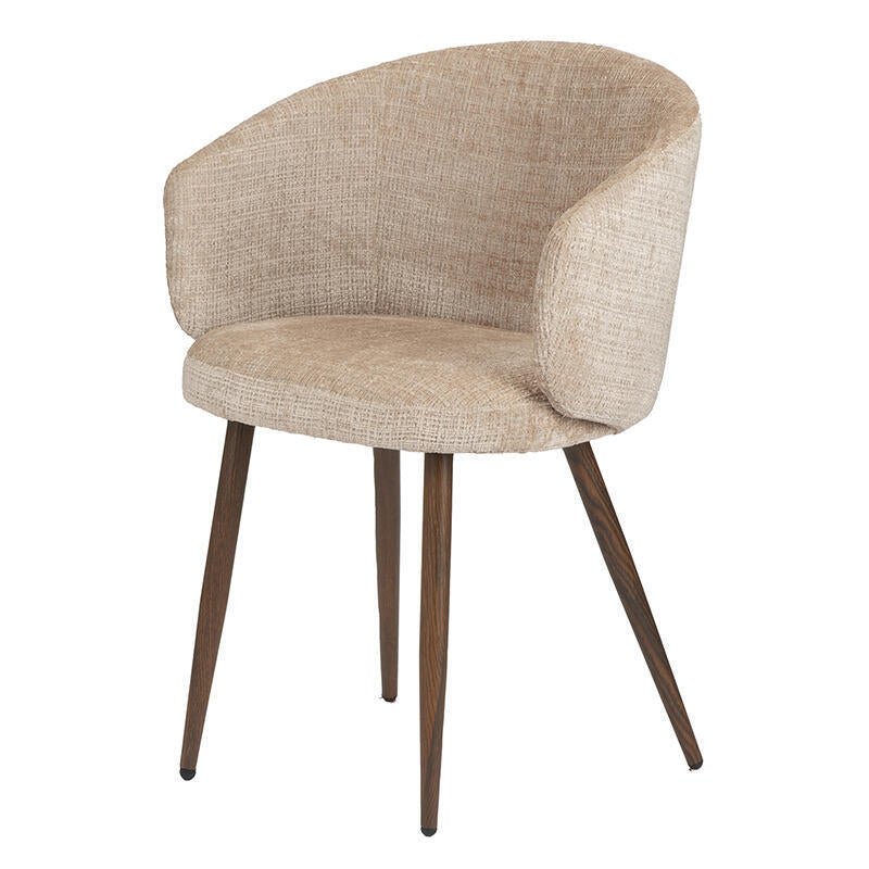 Stoel LUNA crème beige met een donkere houten basis