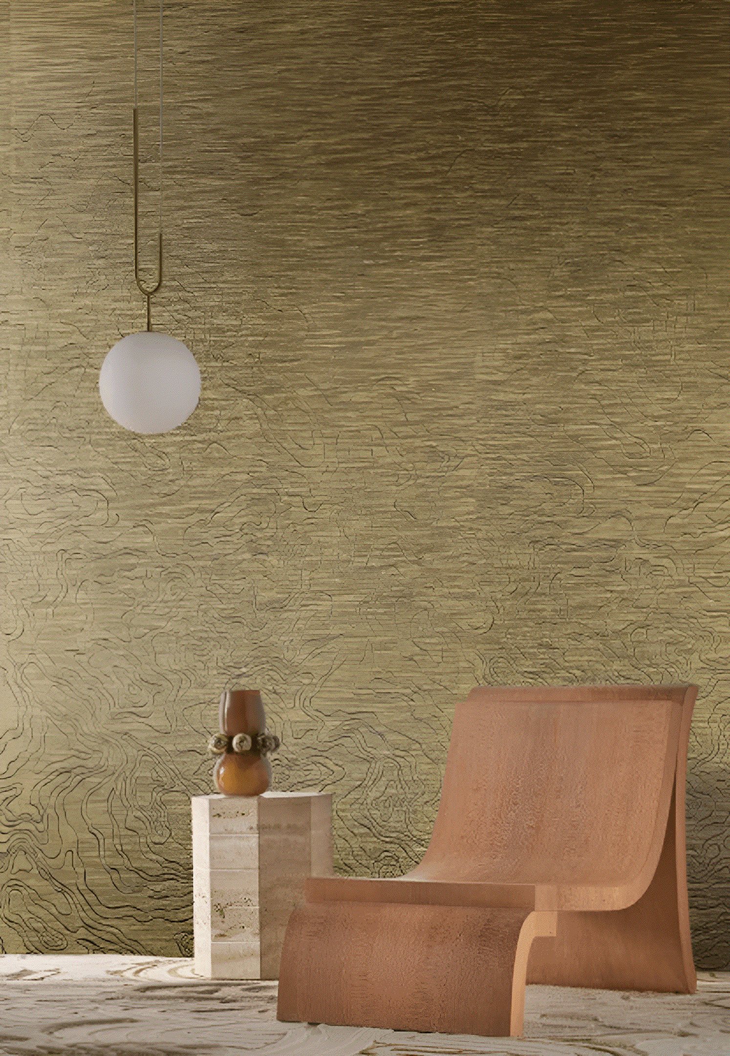 Muurschildering textielstructuur ONDES PRÉCIEUSES - CAMEL bruin