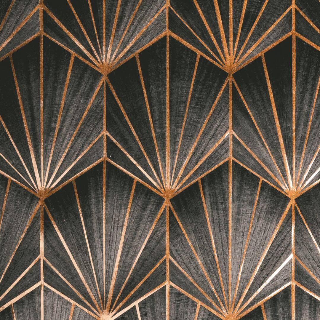 Geweven behang met geometrisch art deco patroon MYTHIQUE - CARBONE BRONZE donkerbruin