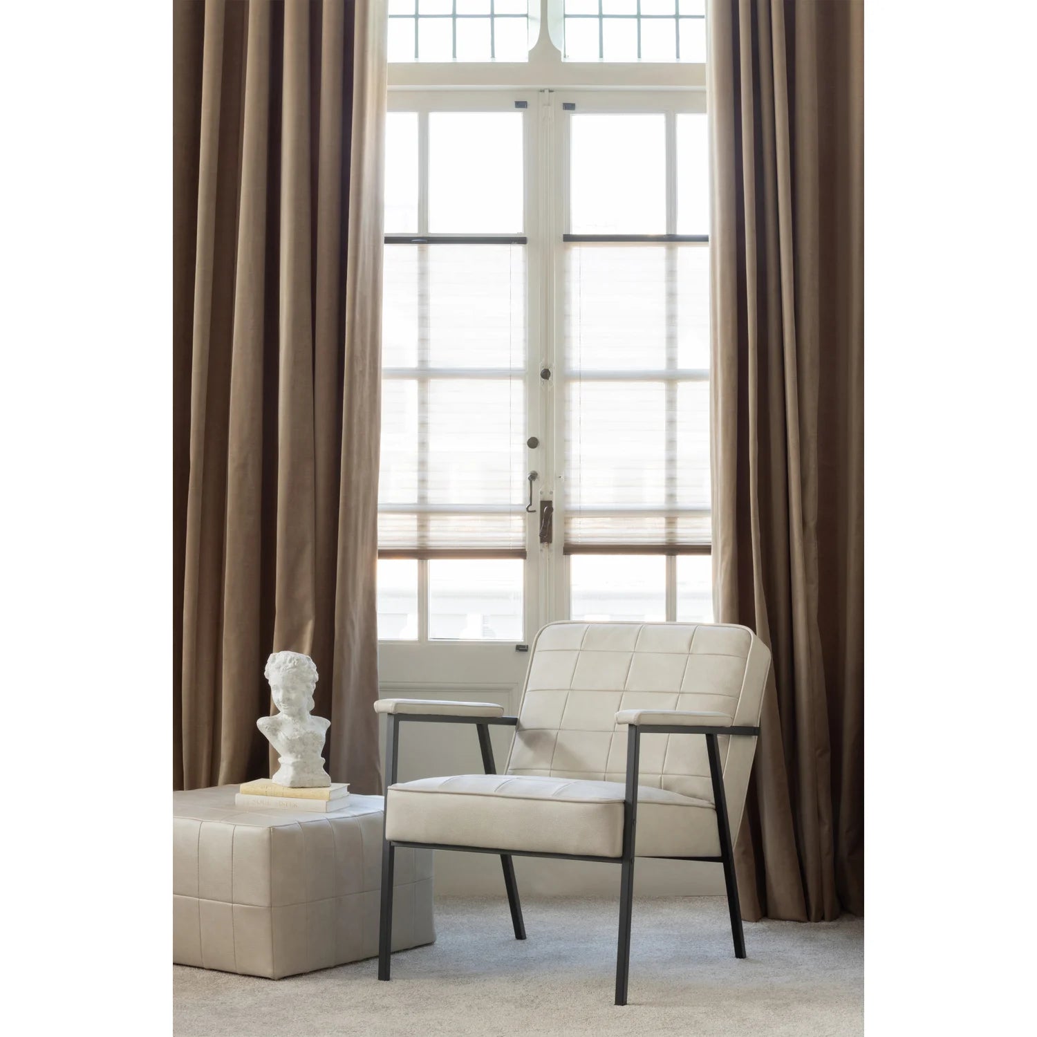 Puf PATCHWORK grijsbeige ecologisch leer