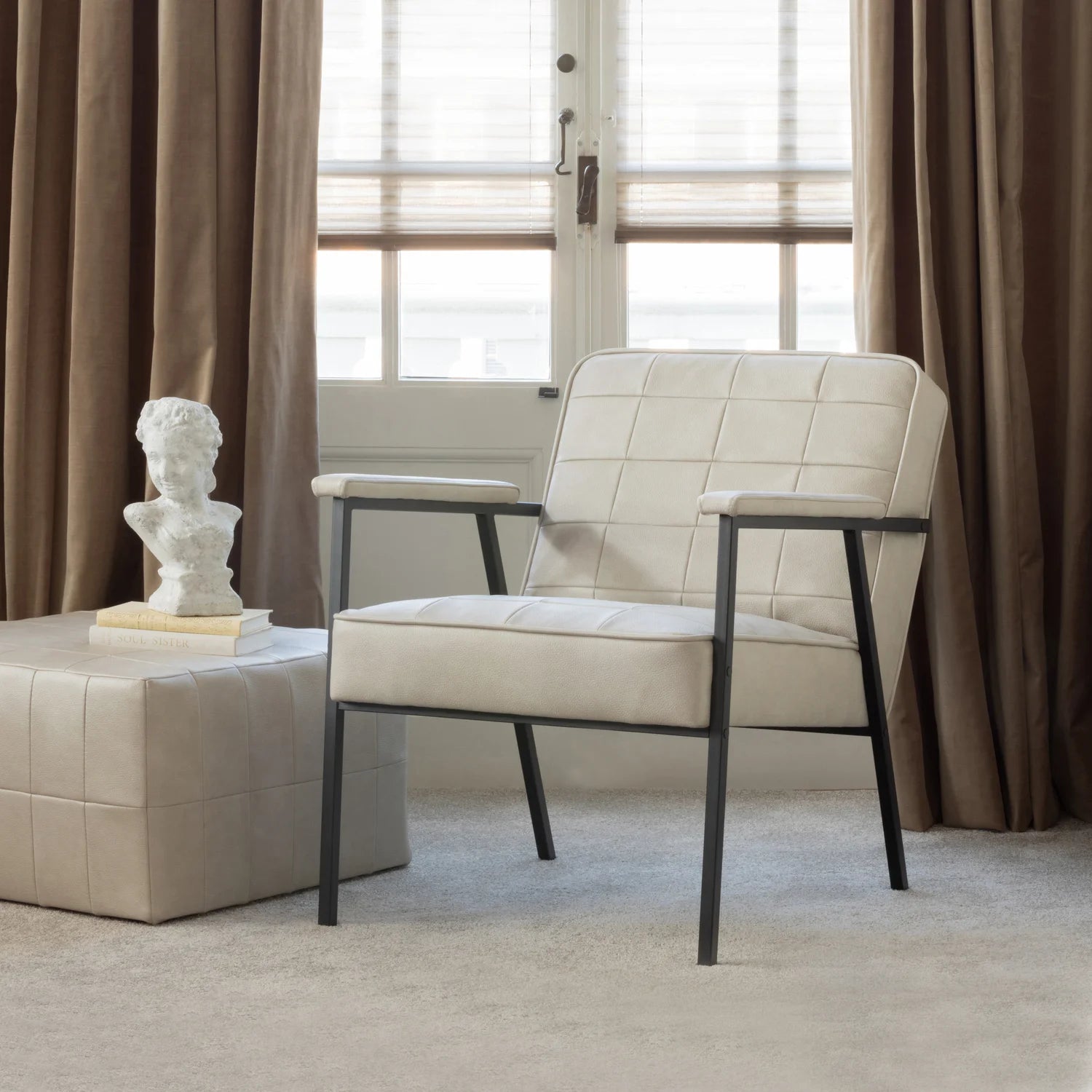 Puf PATCHWORK grijsbeige ecologisch leer