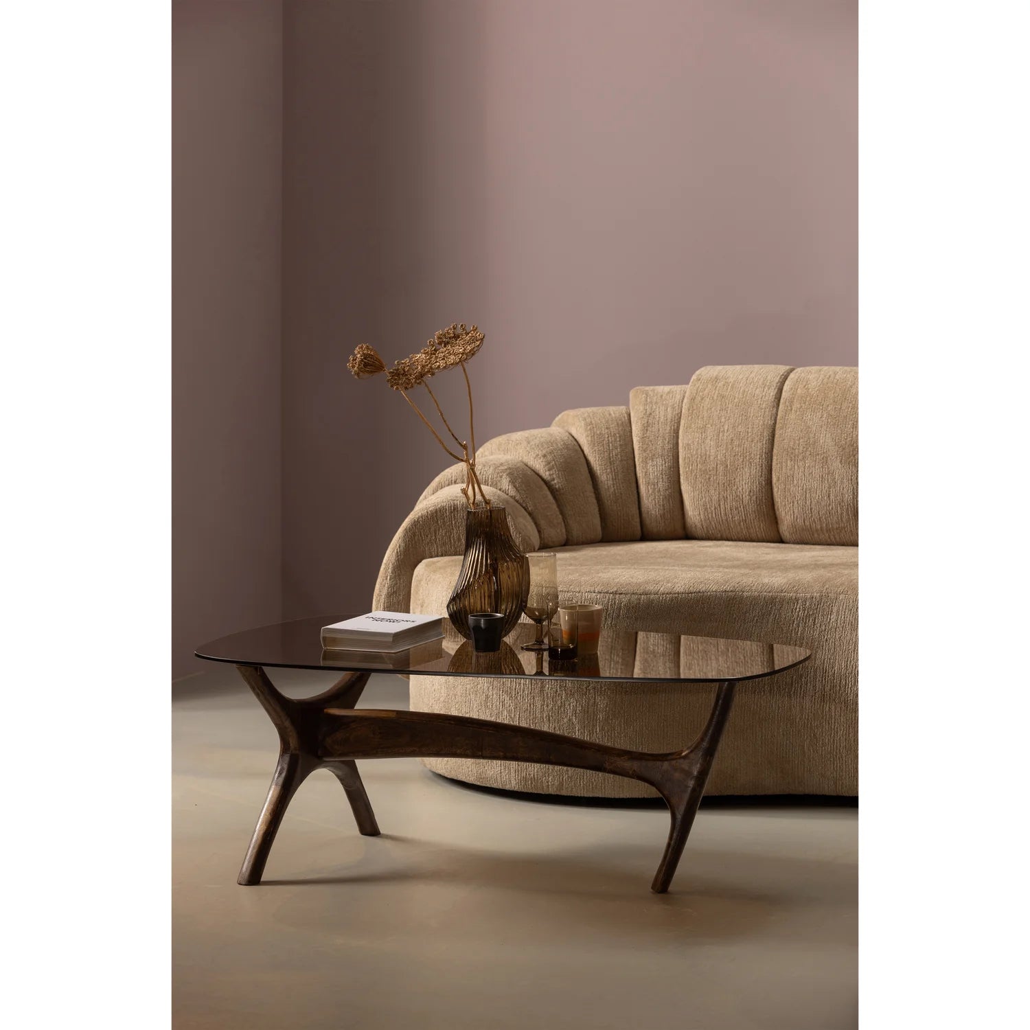 Flash Couchtisch Dewno Mango und Glas