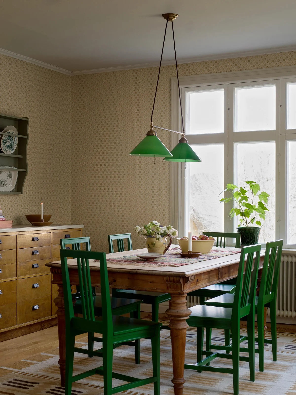 Vliesbehang met geometrisch patroon STELLA lichtbeige met geel