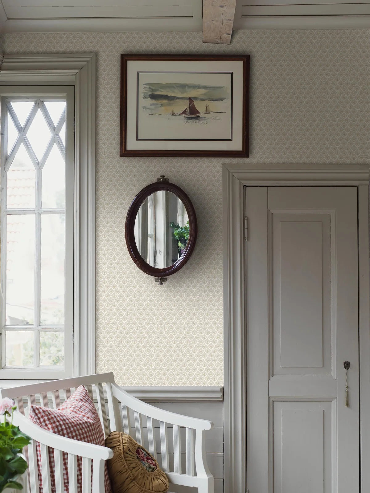 Vliesbehang met geometrisch patroon SVEA beige