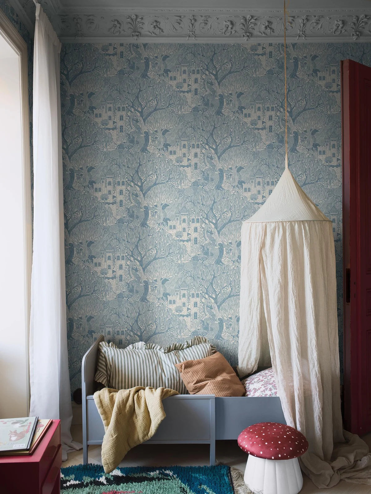Children's wallpaper with a fairy tale theme KINGDOM OF THE WILLOW blue