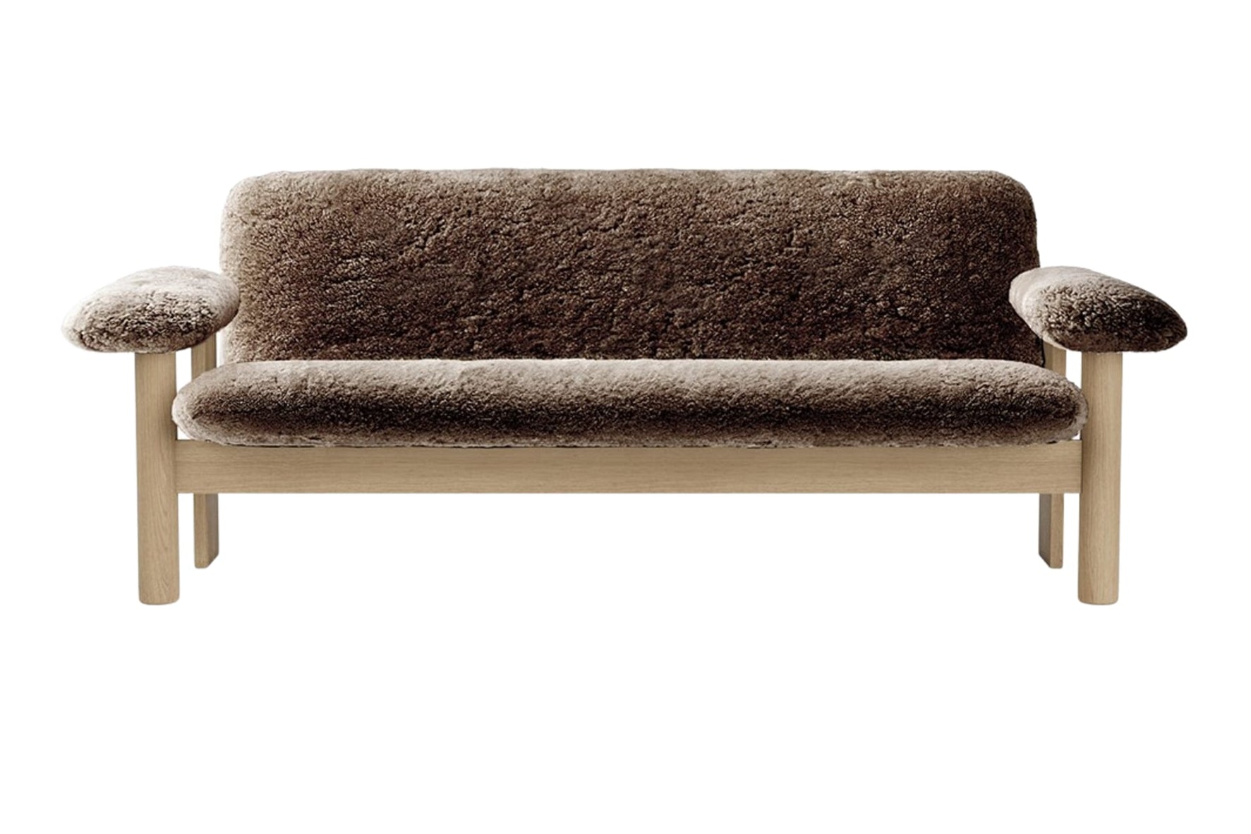 BRASILIA Sofa brown sheepskin with oak base