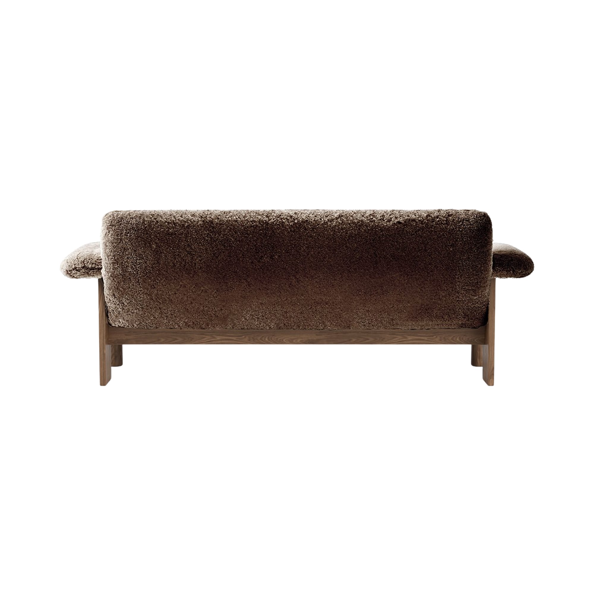 Sofa BRASILIA bruin schapenleer met een notenhouten basis