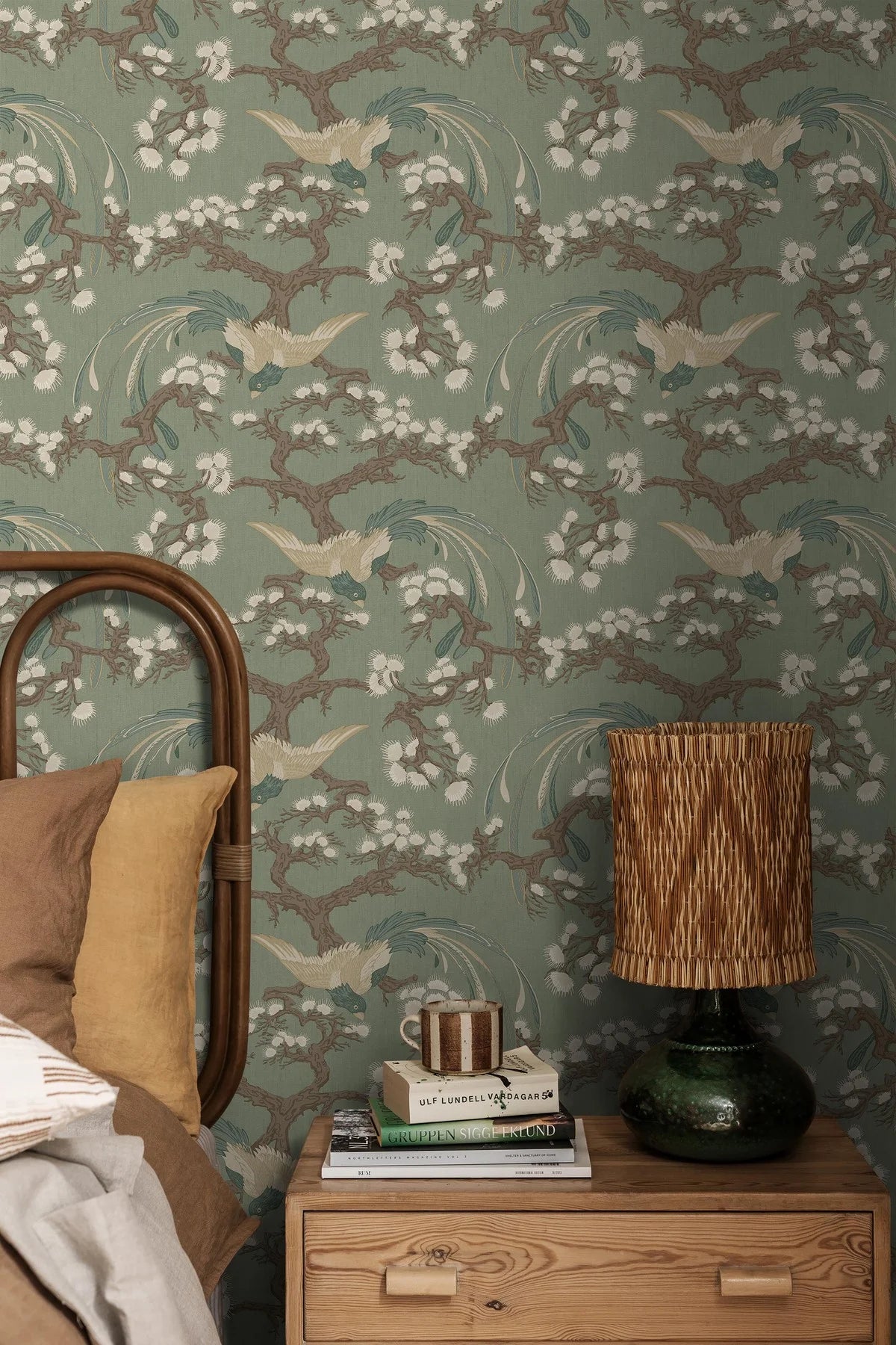 FENIX Green Floral and Animal Motif Wallpaper