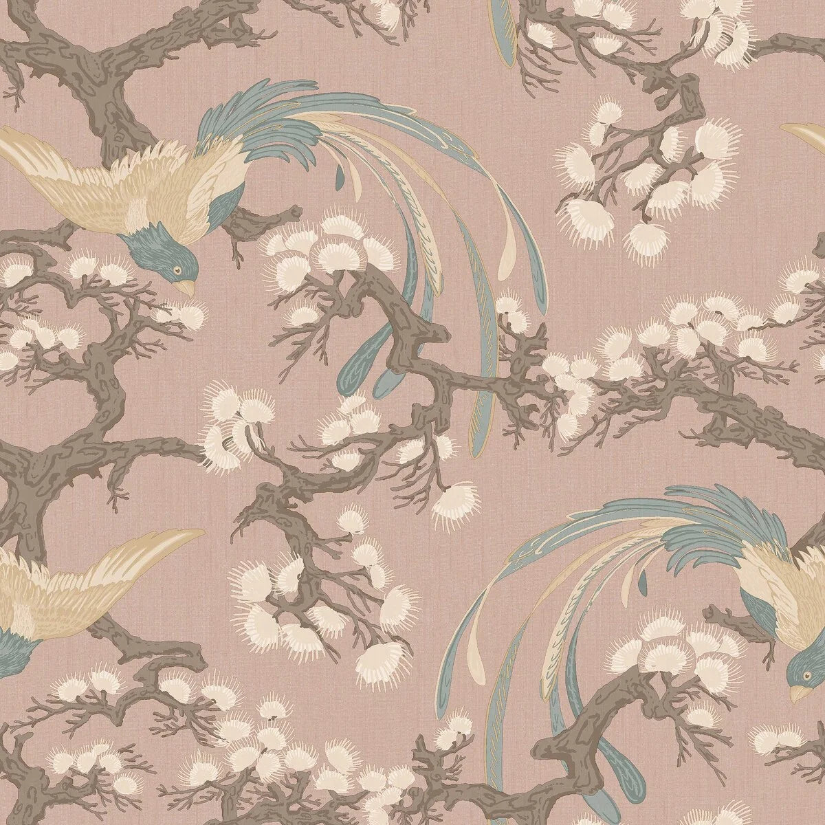 FENIX Pink Floral and Animal Pattern Wallpaper