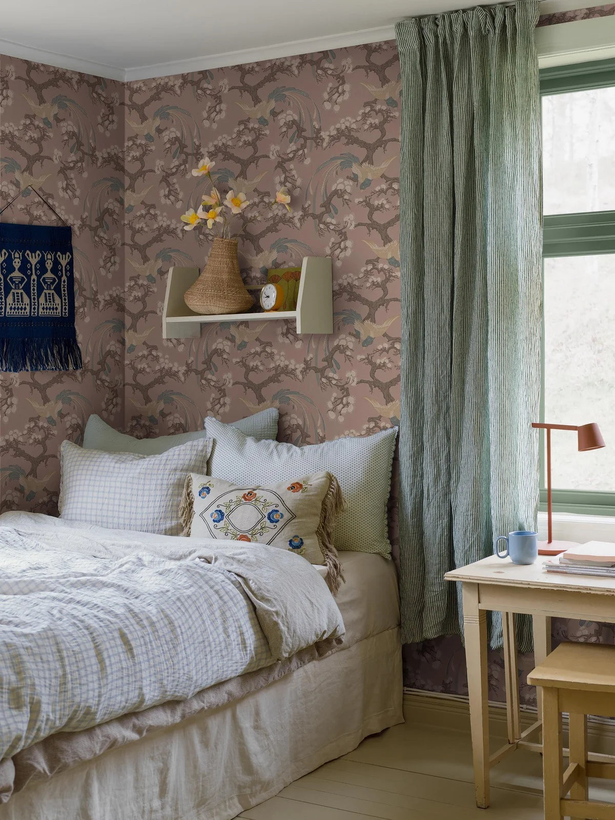 FENIX Pink Floral and Animal Pattern Wallpaper