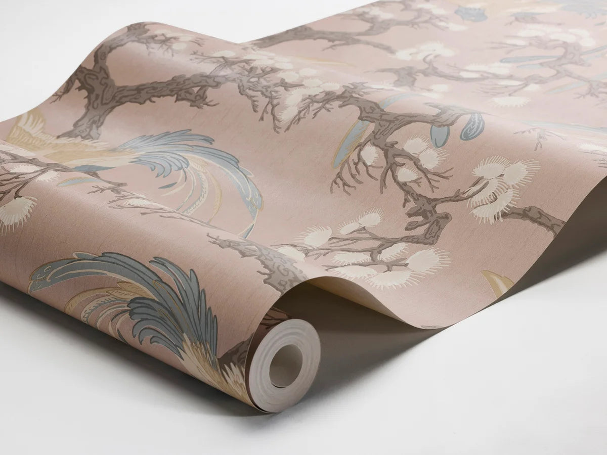 FENIX Pink Floral and Animal Pattern Wallpaper